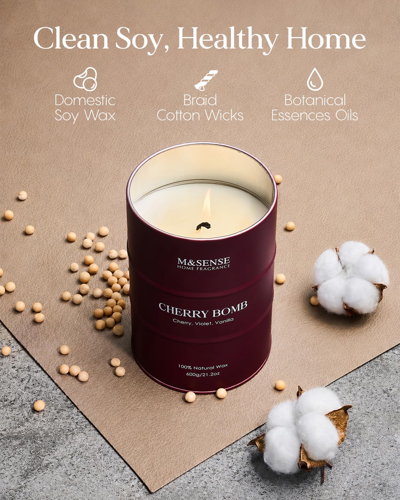 M&SENSE Cherry Bomb Scented Candles, Large Sweet Candle for Home Scented, Natural Soy Wax Candle, Candles Gifts for Women, 21.2 oz 120 Hours Burn