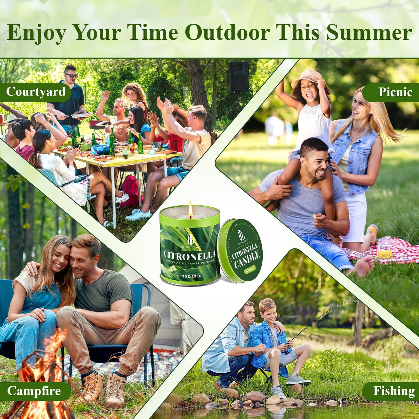 Citronella Candle Outdoor 2 Pack, 9oz Citronella Scented Candles for Outdoor Camping Patio, Natural Soy Wax with Essential Oils Non Toxic Candles, Summer Gifts for Outside Backyard Garden Picnic