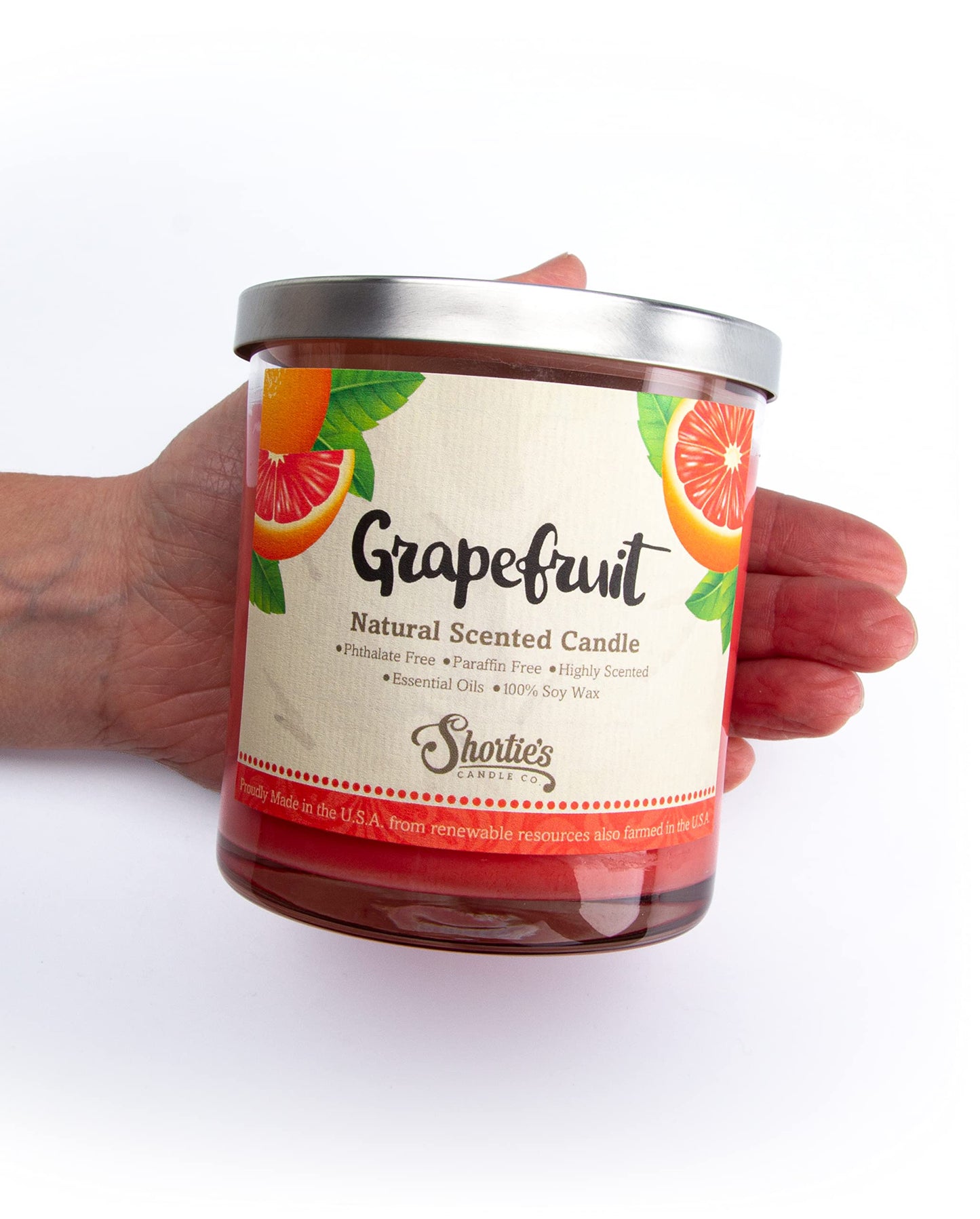 Grapefruit Highly Scented Natural Soy Candle, Essential Fragrance Oils, 100% Soy, Phthalate & Paraben Free, Clean Burning, 9 Oz.