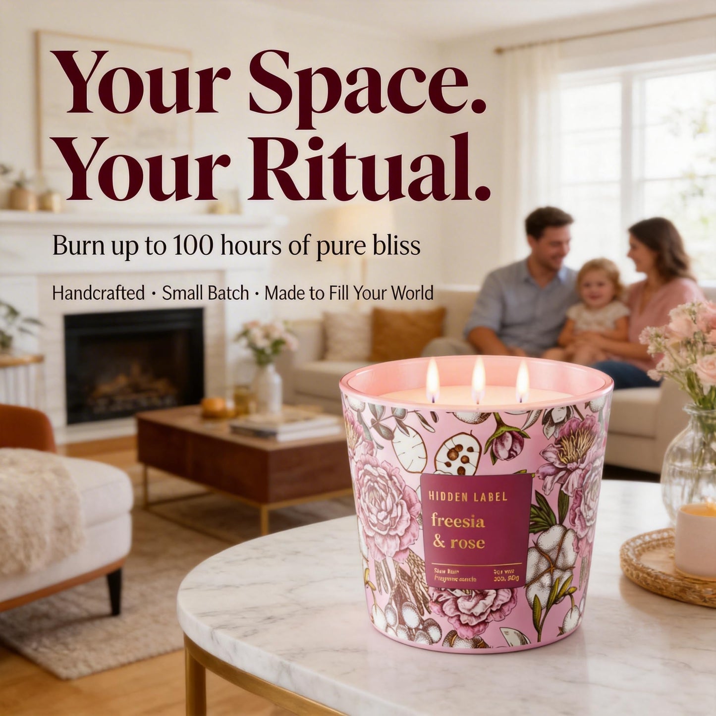 Freesia Rose Scented Candle, 30oz 3-Wick Natural Soy Wax, Up to 100 Hours Long-Lasting Clean Burn, Non Toxic Large Jar Aromatherapy Candle, Freesia Rose, Gifts for Women