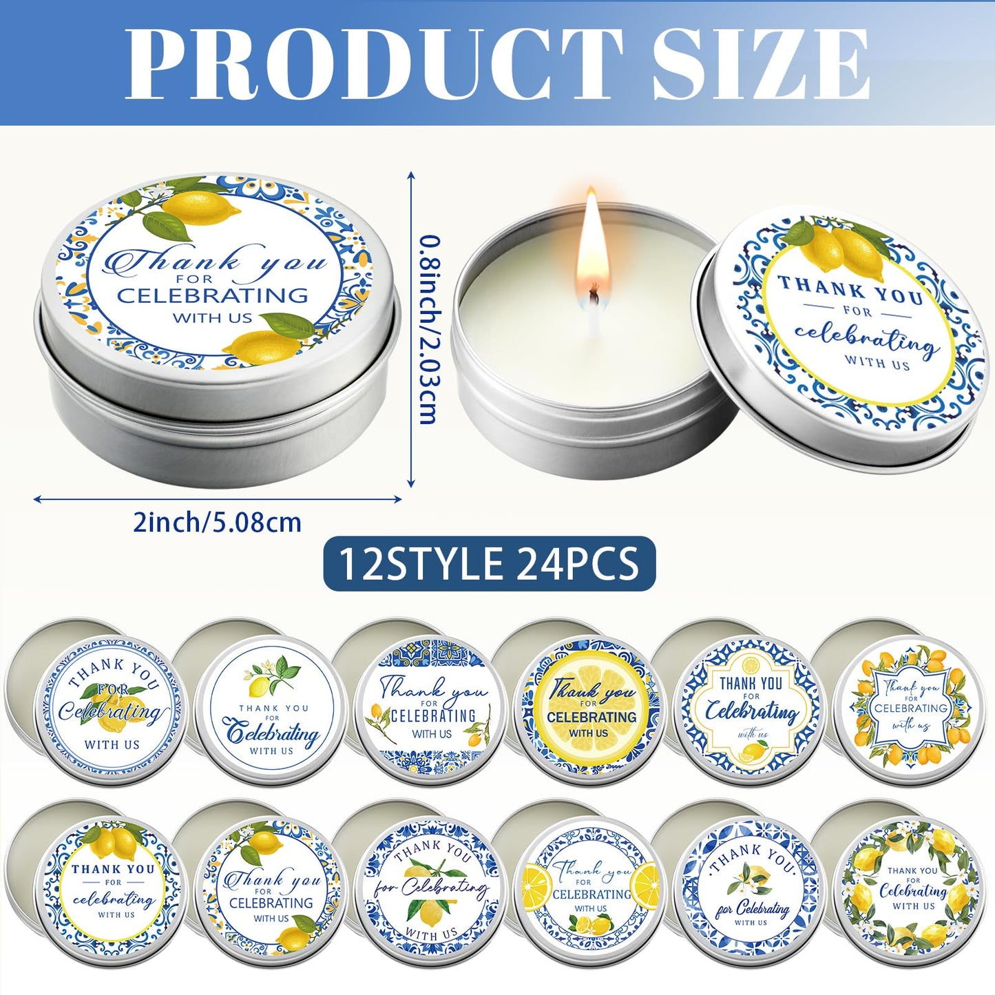Treela 24 Pcs Capri Lemon Candles Favors Italian Lemon Scented Candle Tins with Lids Amalfi Coast Gifts for Mediterranean Wedding Bridal Baby Shower Party Favors Decorations