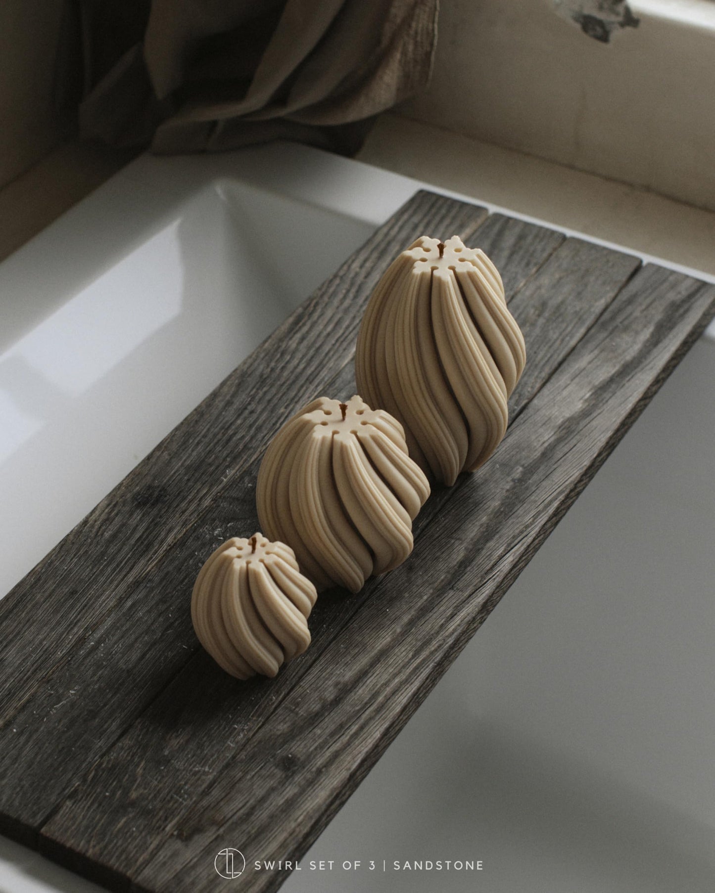 LAWA Swirl Candle - Beautiful Handmade Pillar Soy Wax Twirl Elegant Bubble Aesthetic Candle Housewarming Gift Home Room Shelf Decor Idea Spiral Sandstone Medium