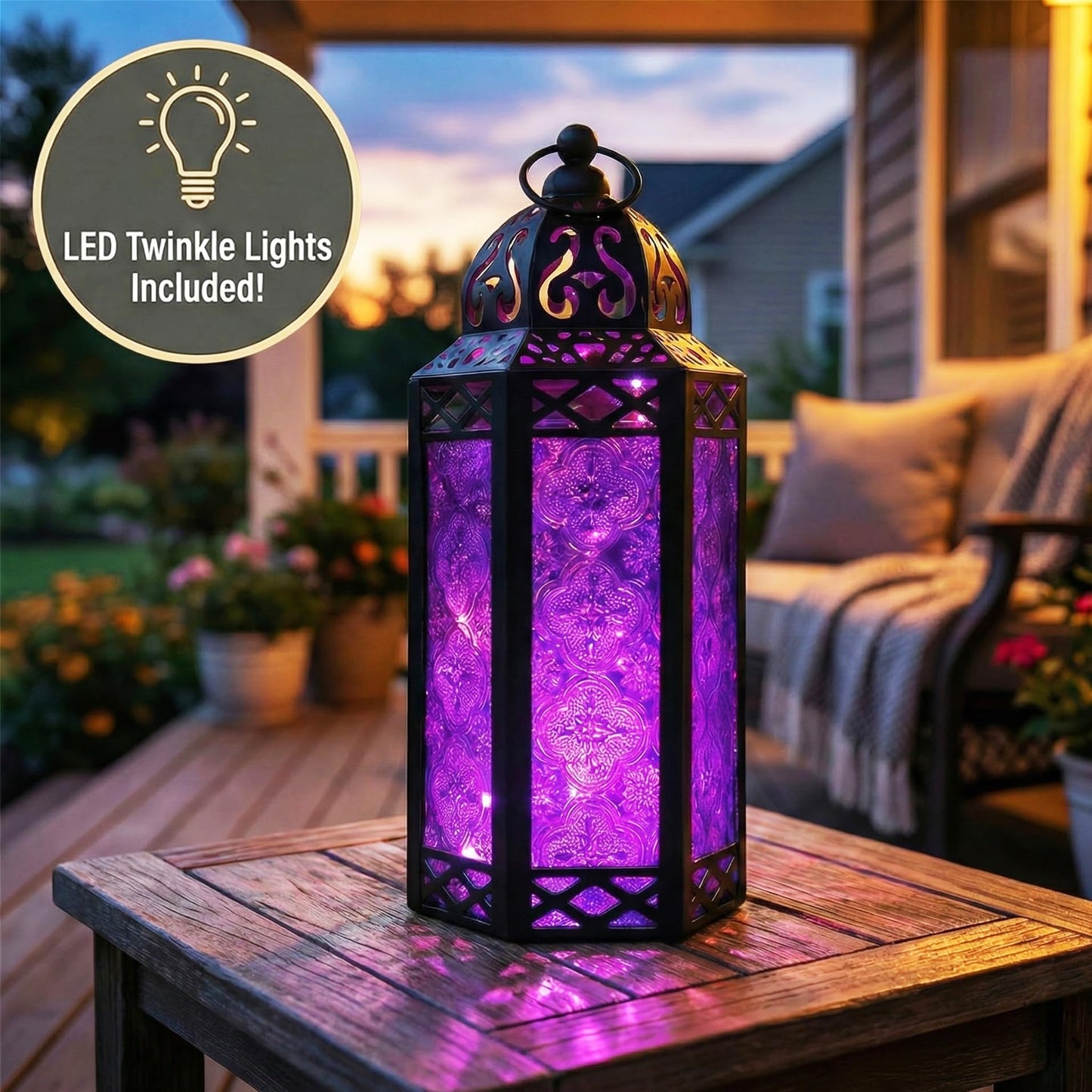 Vela Lanterns Purple Decor Candle Holder, Gothic Lamp with Fairy Lights, Fantasy Decorative Moroccan Lantern, Witchy Whimsigoth Home Decor, Metal Hanging Halloween Spooky Vampire Room Light