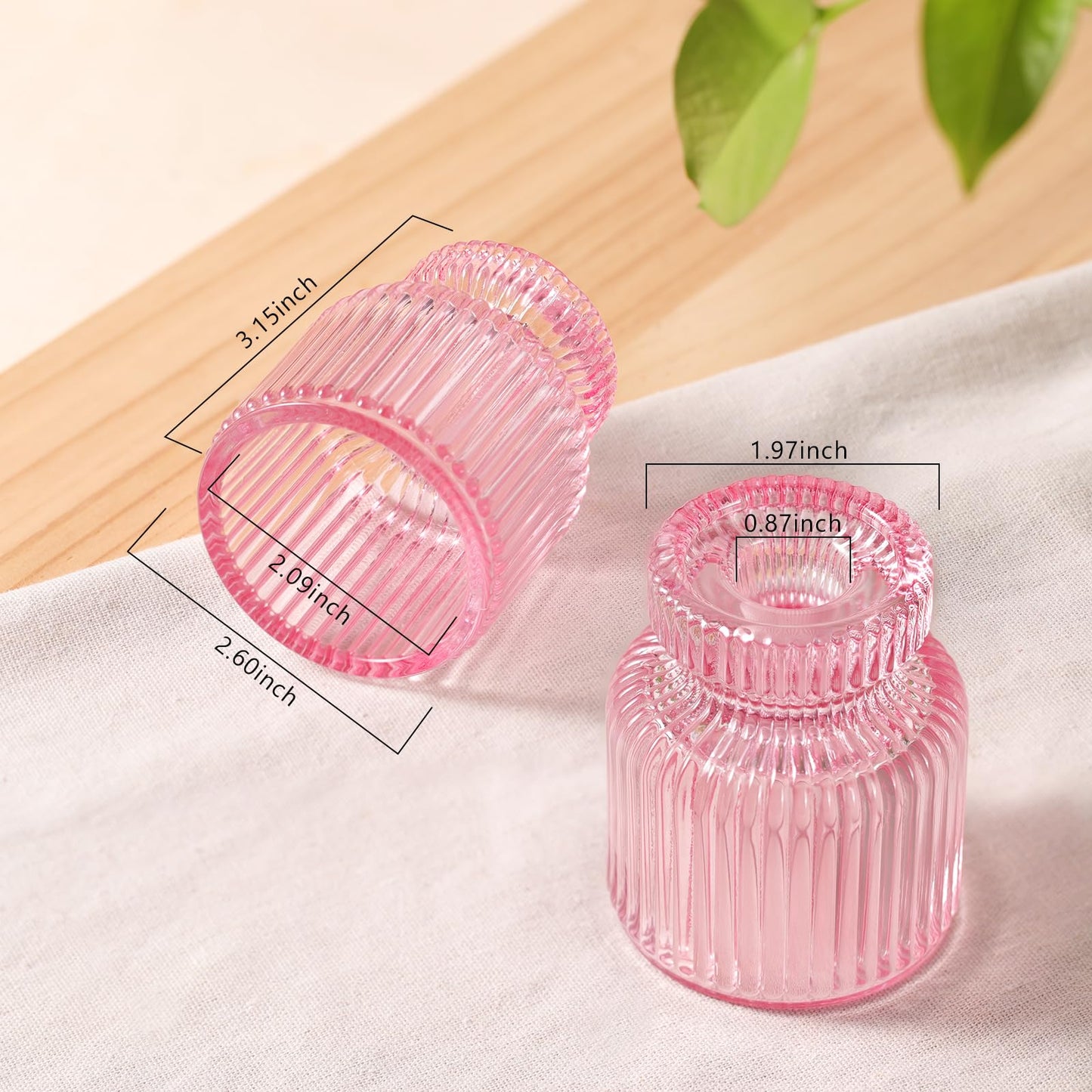 DARJEN 12 Pcs Glass Candlestick Holders- Pink Taper Candlestick Holders Tealight Votive Candle Holders for Table Centerpieces, Wedding, Dinner Party, Home Decor