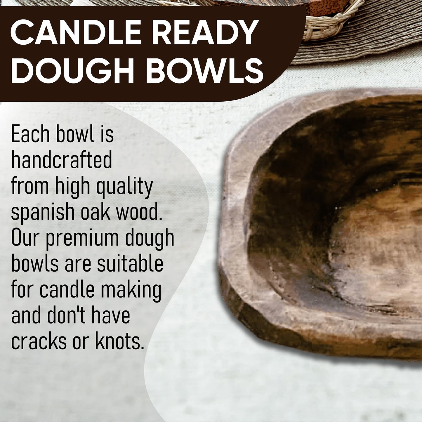 Dough Bowl Candle Company - 2-Pack 10x6 Wooden Dough Bowls for Decorative Dining Table Centerpiece, Candle Making, Versatile Wood Bread Bowl, Serving Tray, Handcrafted Rustic Home Décor