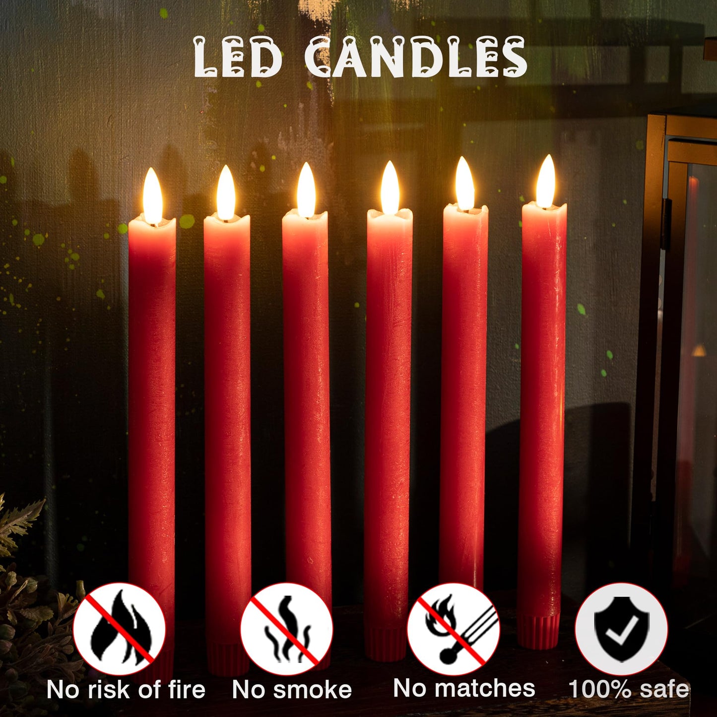AFINETH Red Flameless Taper Candles with Rmote, 9.6" Real Wax Battery Operated Candles with 3D Wick, 3 Pack Christmas Led Candlesticks for Table, Home, Wedding, Party, Xmas Decor
