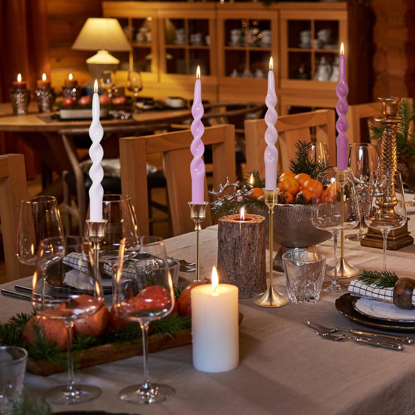 BALEAGCDL Unscented Twisted Taper Candle Gradient Purple Spiral Candlesticks 10 Inch Handmade Smokeless Dinner Long Candles Set for Holiday Wedding Party Gift Home Decoration