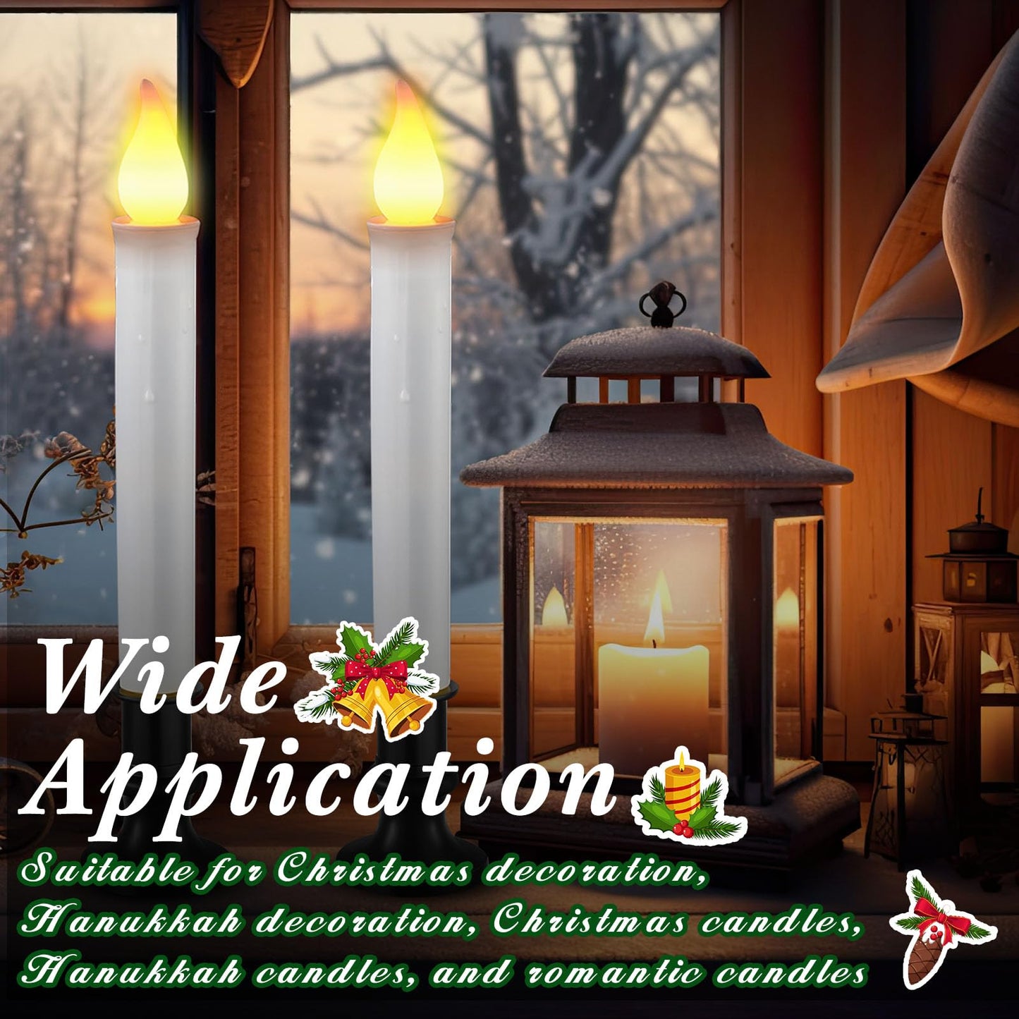 Baquler 8 Pcs Christmas LED Window Candles with Sensor Dusk to Dawn Light Sensor 9.37 Inches Cordless Flameless Battery Taper Candles with Flickering Amber Flame for Xmas Home Decor(Black)