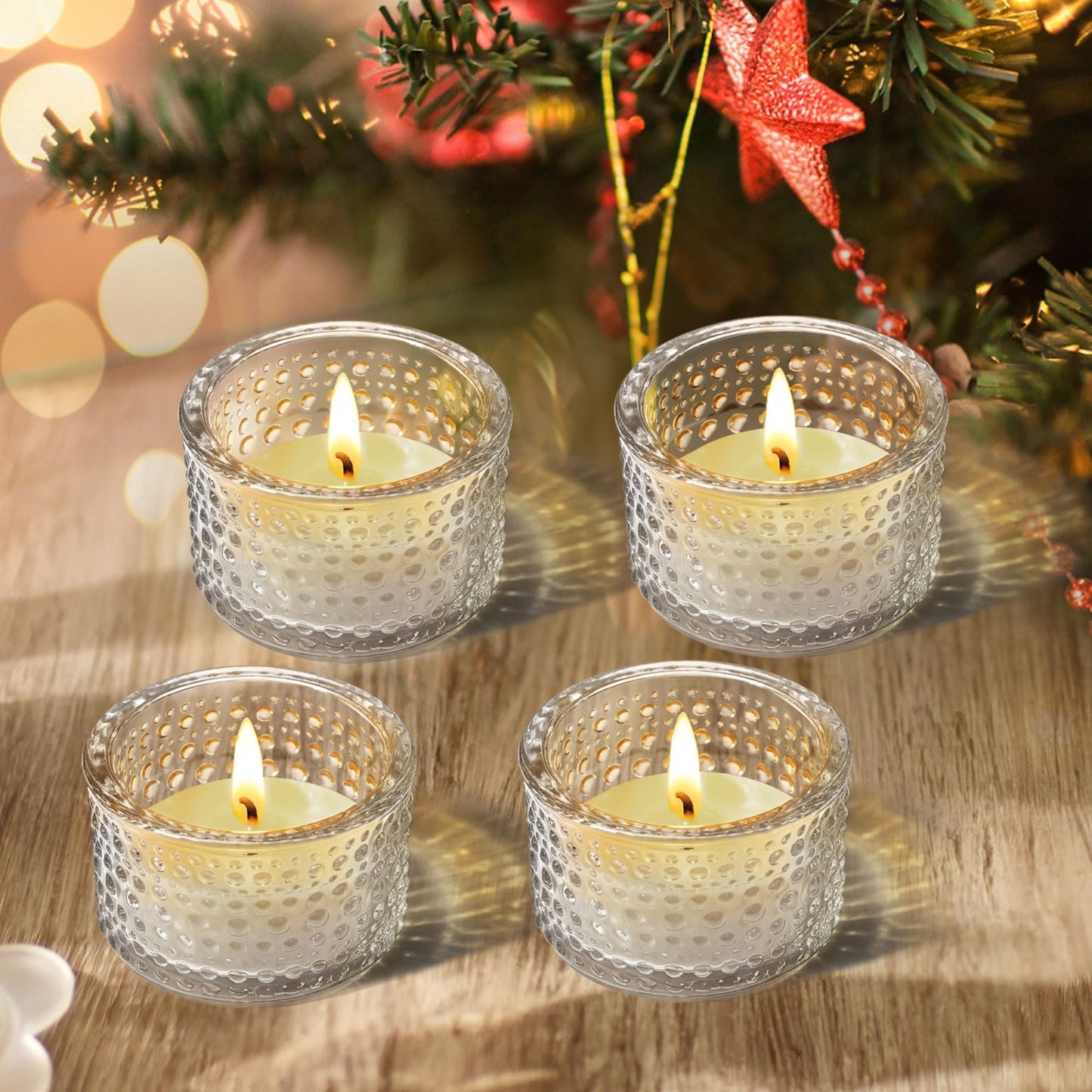 JOYIT Clear Votive Candle Holders Bulk Set of 4, Tealight Candle Holder for Wedding Table Centerpiece, Glass Small Candle Holders for Birthday Party, Valentine's Day, Home Decor (2''X 1.4'')