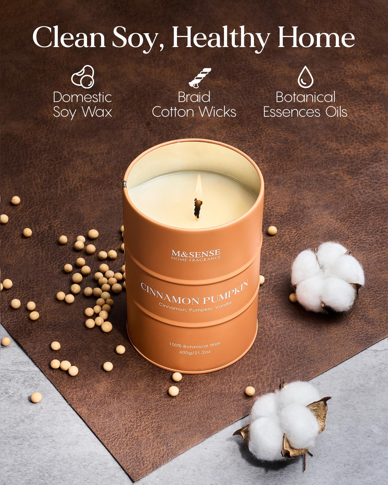 M&SENSE Cinnamon Pumpkin Scented Candles Large,Christmas Soy Candles,21.2oz 120 Hour Slow Burning,Aromatherapy Candle for Stress Relief Meditation Relaxing,Christmas Decor