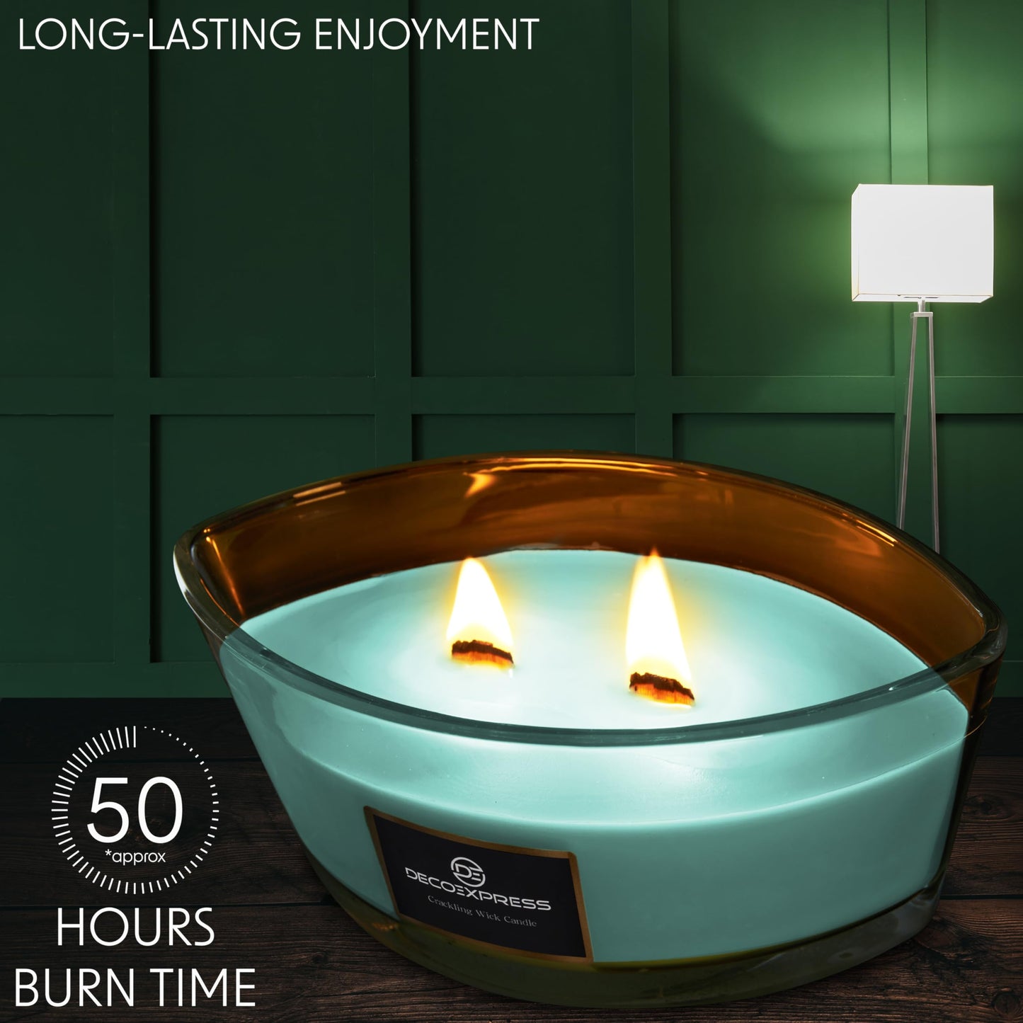 DECO EXPRESS Scented Candles, Crackle Double Wick Candles, Long 50 Hours Burn Time, Home Decor & Gift Ideas (Cool Eucalyptus)