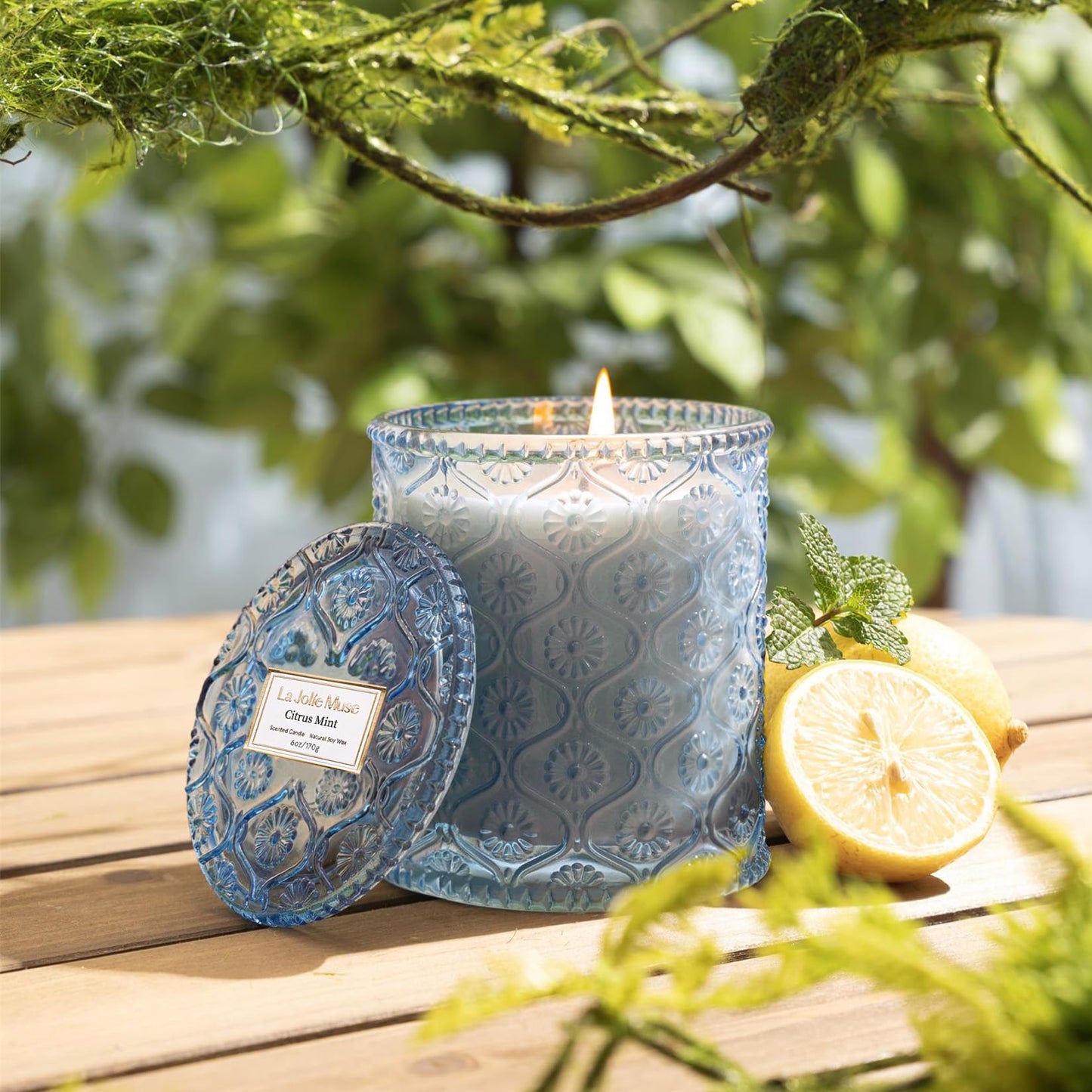 LA JOLIE MUSE Citrus Mint Candle – Yuzu, Mint & Tonka | 6 oz Natural Soy Wax | 40 Hours Clean Burn | Gift-Ready for Hosts | Fresh Citrus Candle | Elegant Home Décor