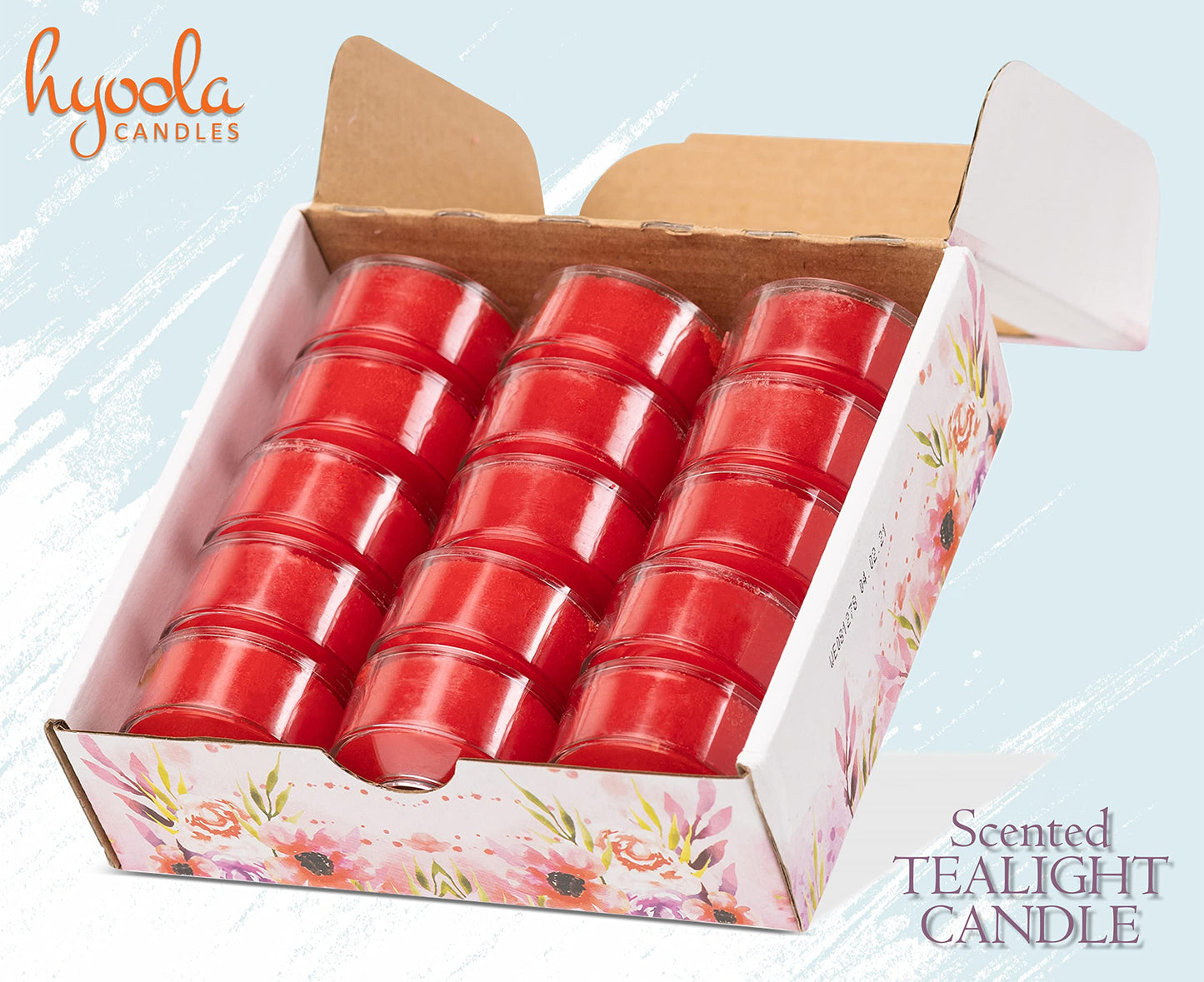 HYOOLA Scented Tealight Candles - Clear Cup - Strawberry Tealight Candles Scented - 6 Hour Burn Time - 15 Pack - European Made