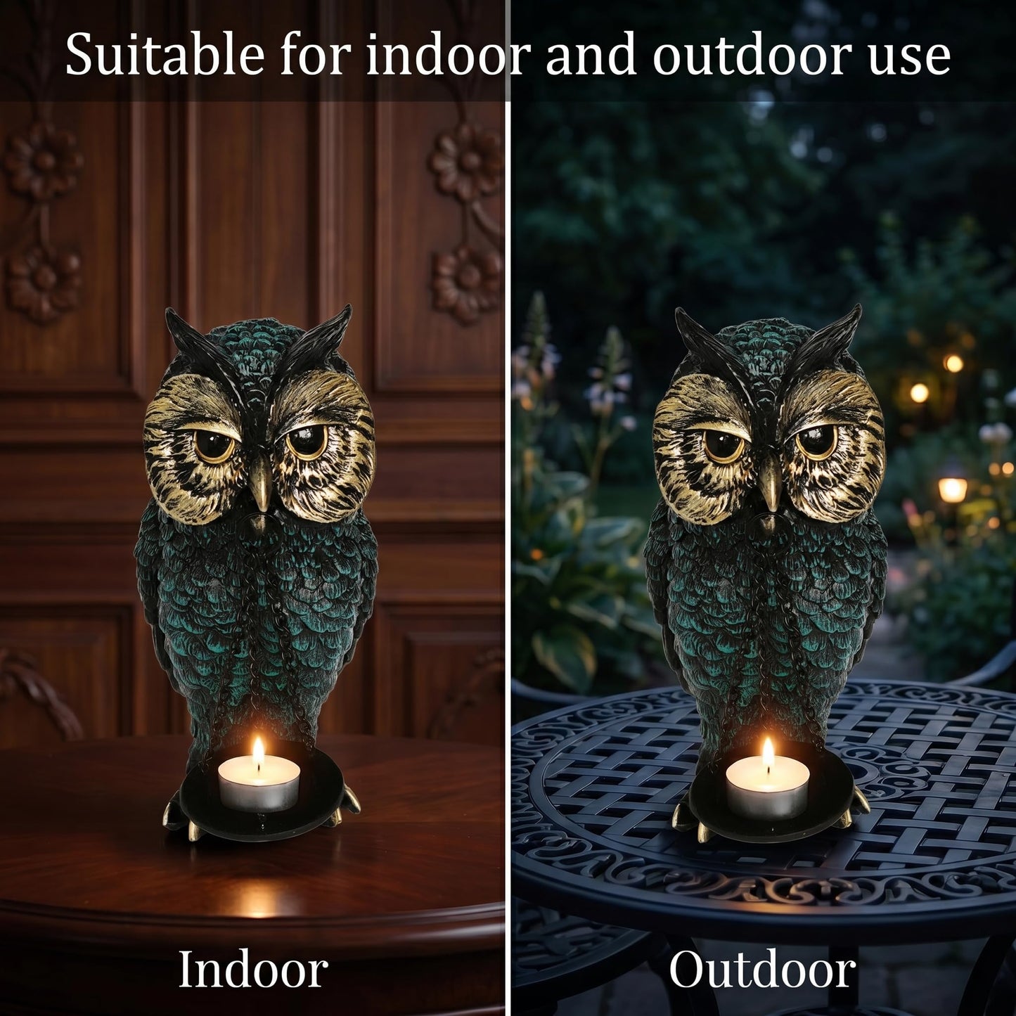 Gothic Home Decor Owl Candle Holder Tealight Stand Resin Statue for Living Room Bedroom Halloween Spooky Ornaments Unique Bird Decor Blue