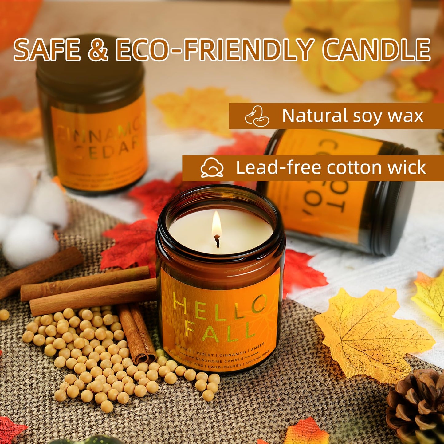 Fall Candles, Cinnamon & Cedar Scented Soy Candles, Autumn/Holiday/Halloween/Birthday/Christmas Gifts for Women & Men, 50-Hours Burning Time (7Oz)