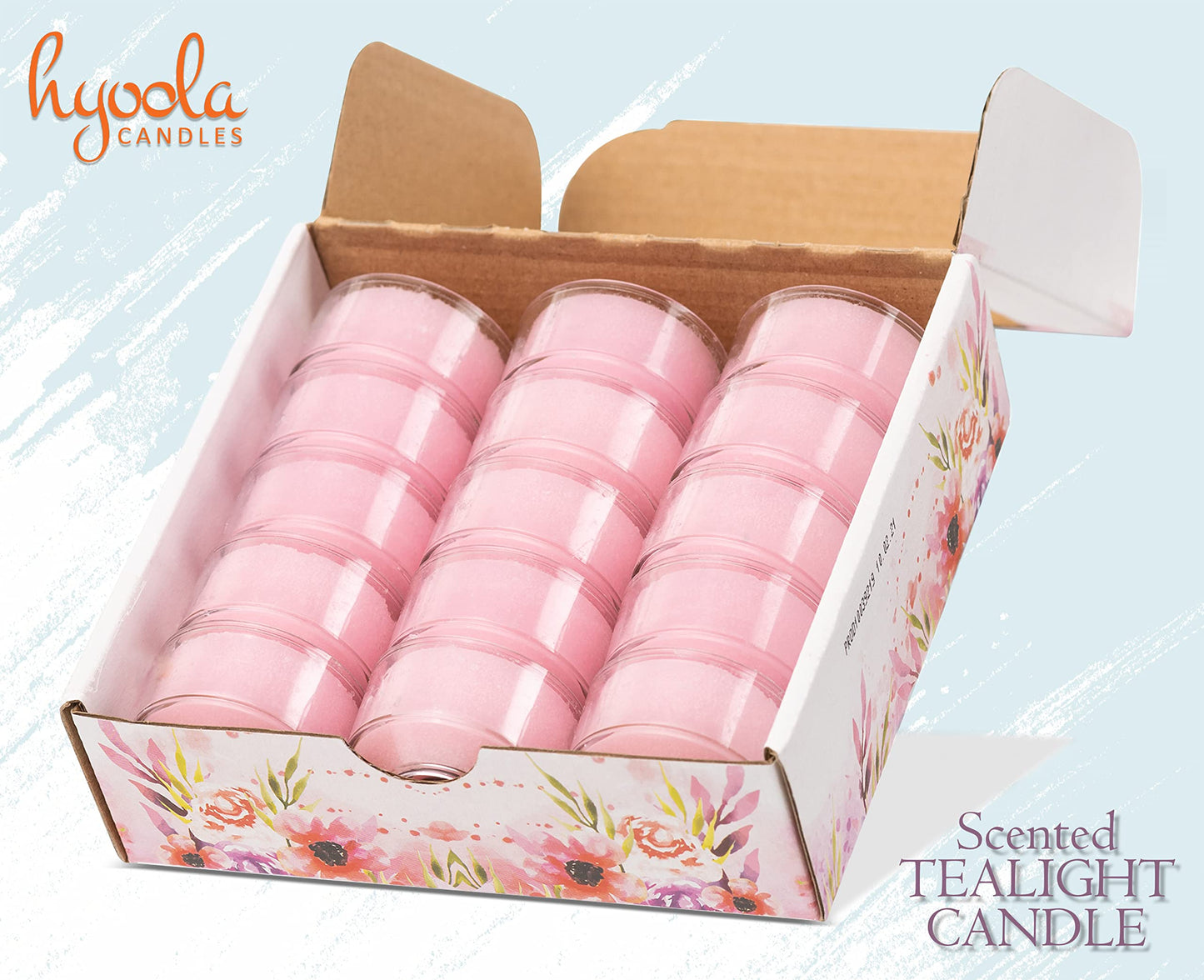 HYOOLA Scented Tealight Candles - Clear Cup - Magnolia Tealight Candles Scented - 6 Hour Burn Time - 15 Pack - European Made