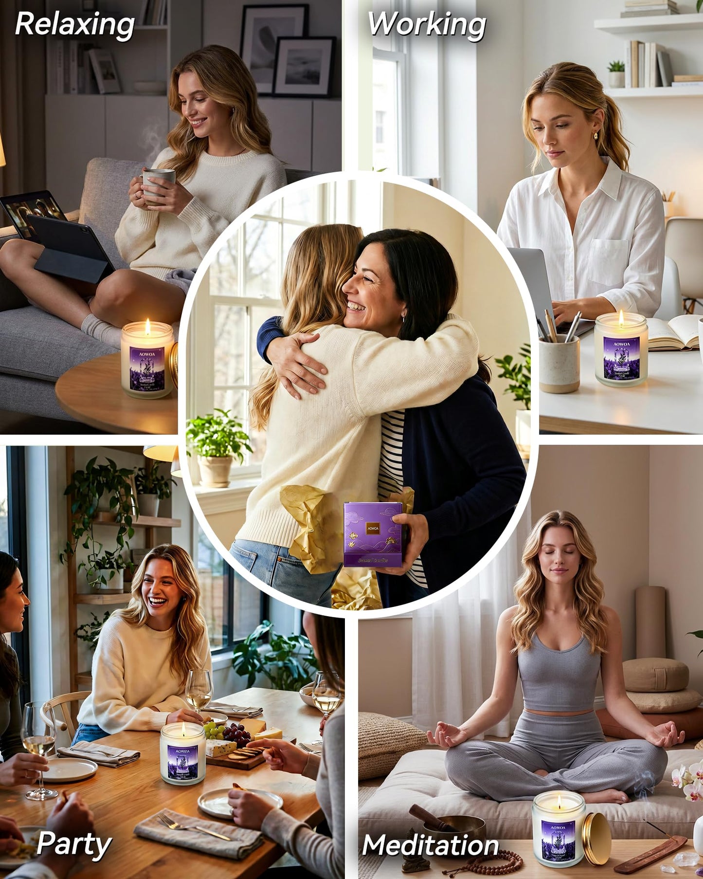 AOWOA Lavender Scented Candles for Women -Aromatherapy Candle, Natural Soy Candles for Home Scented 7oz, Long Lasting Non-Toxic Clean Burning, Mom Birthday Candles Valentines Day Gifts