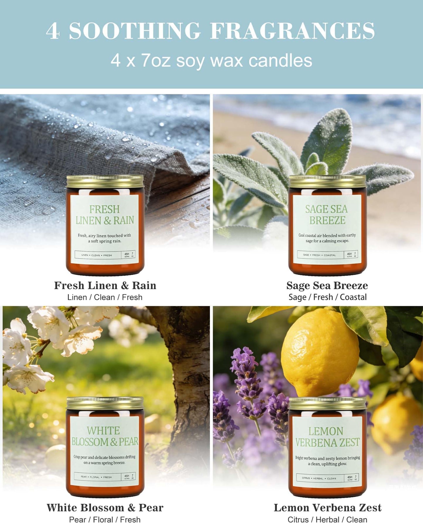 4 Pack Scented Candles Gifts for Women: 28oz Natural Soy Candles for Home Scented, Up to 200H Burning, Aromatherapy Candle Set, Jar Candle Gift Set for Spa Bath Meditation Birthday Valentine's Gifts