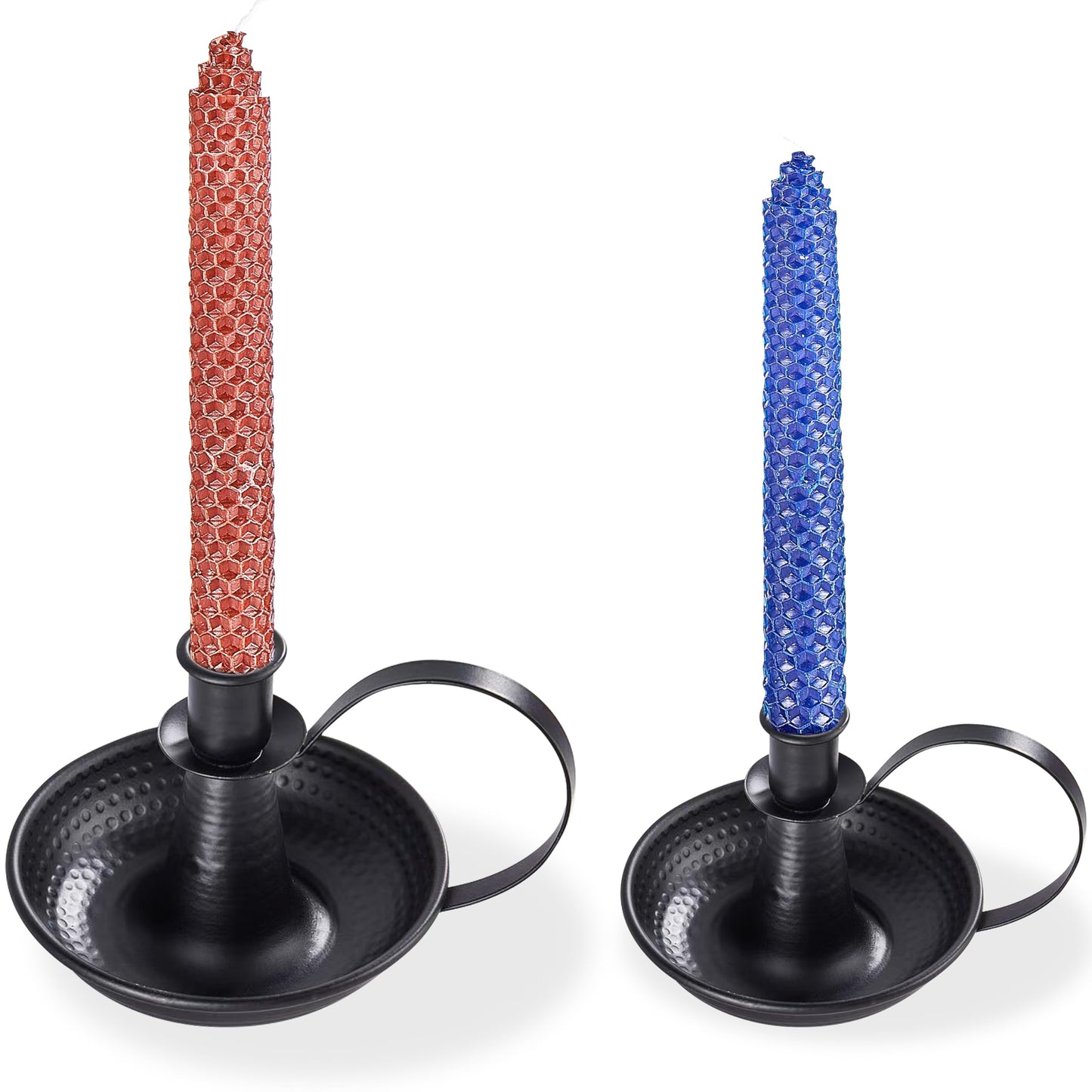 Black Taper Candle Holders, Retro Iron Candlestick Holders with Handle Set of 2 Rustic Iron Portable Candle Stand for Table Centerpiece Farmhouse Fireplace Home Wedding Christmas Decor