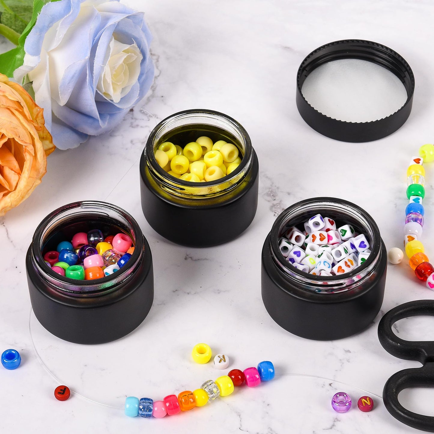 ZBCCEOB 2 oz Glass Jars with Lids, Round Airtight Cosmetic Jars with Inner Liners, Empty Containers for Lotions, Ointments, Candle Making, Creams, DIY Projects (24 Pack, Black Frosted)