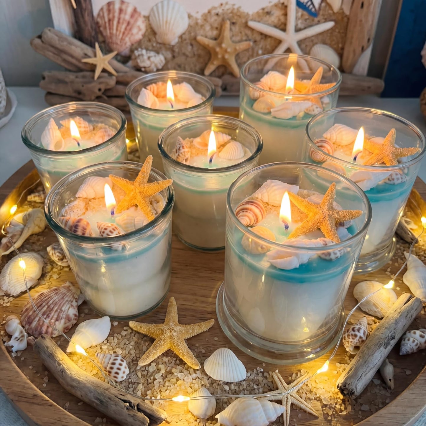 Heigble 6.6 lb Gel Wax for Candle Making Candle Making Kit with Seashells Starfish Pebble Wick Stickers and Liquid Dye and Wooden Wick Device DIY Clear Jelly Make Candles DIY Supplies for Party