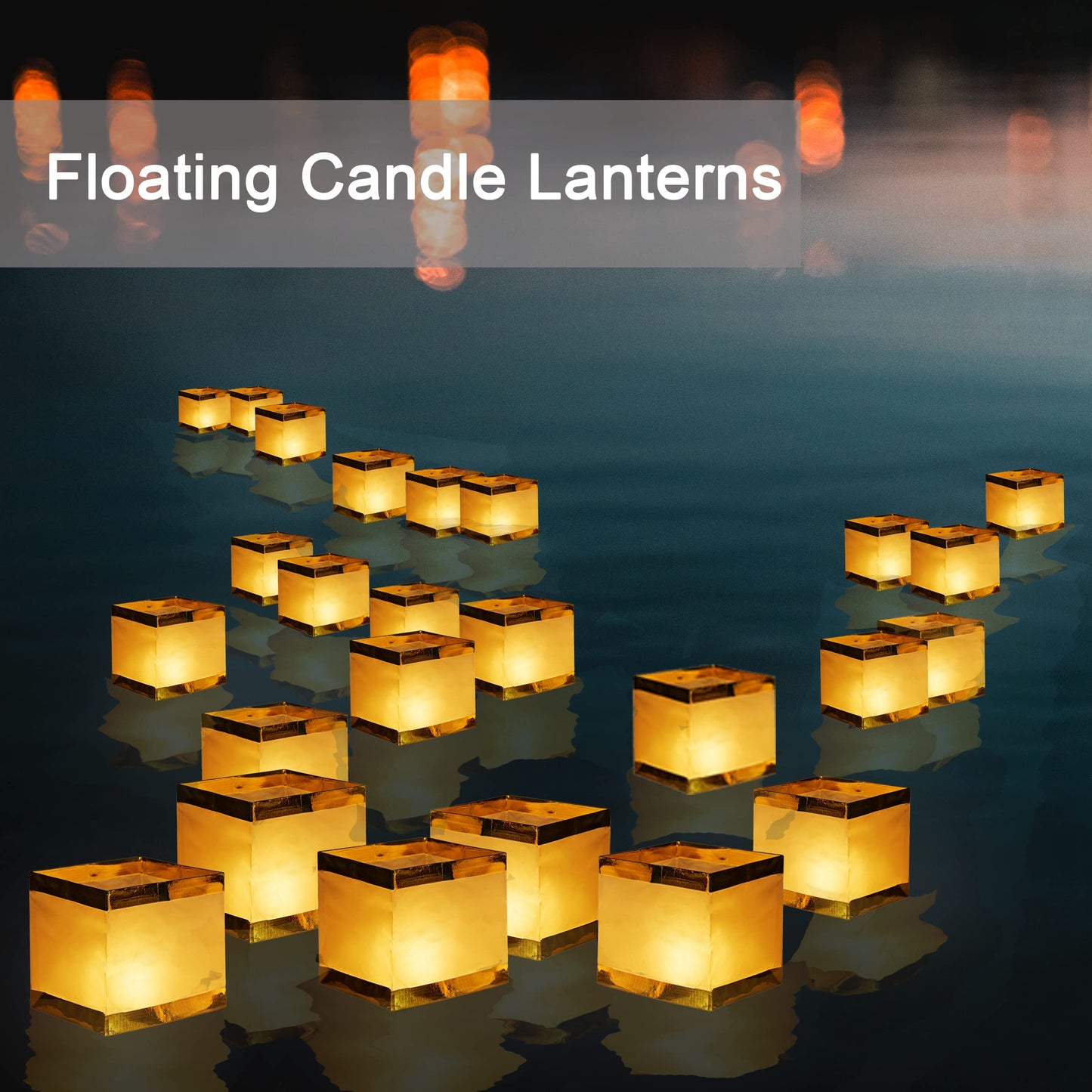 FUELYE 12 Pack Floating Lanterns Square Rectangle Sets, Outdoor Decorative Lanterns with Waterproof, Floating Candles for Pool, River, Memorials, Wedding, Bar, and Parties