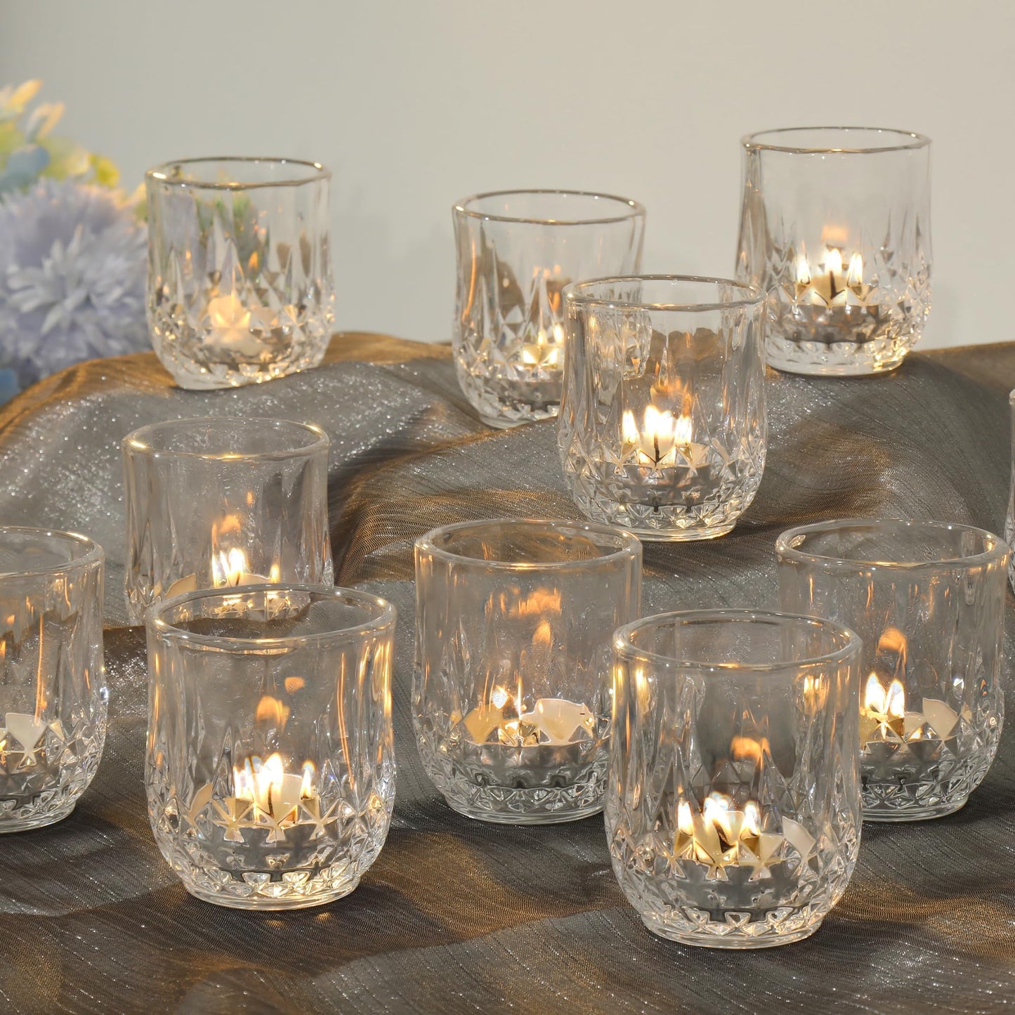 12 Pcs Votive Candle Holders, Clear Glass Tea Lights Candle Holder in Bulk for Table Centerpiece, Tealight Candle Holders for Wedding, Party, Home, Bridal Shower, Birthday
