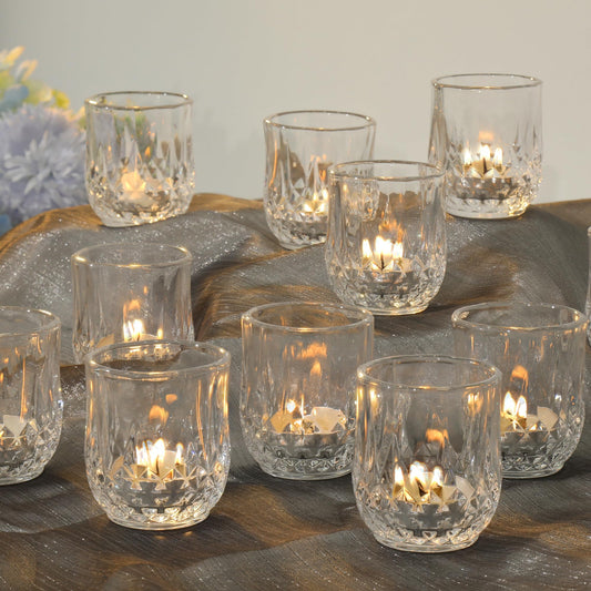 12 Pcs Votive Candle Holders, Clear Glass Tea Lights Candle Holder in Bulk for Table Centerpiece, Tealight Candle Holders for Wedding, Party, Home, Bridal Shower, Birthday