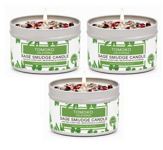 TOMOKO White Sage Scented Candle with Rose, Lavender! Healing, Purifying, Meditating & Cleansing (White Sage, 3 Pack)
