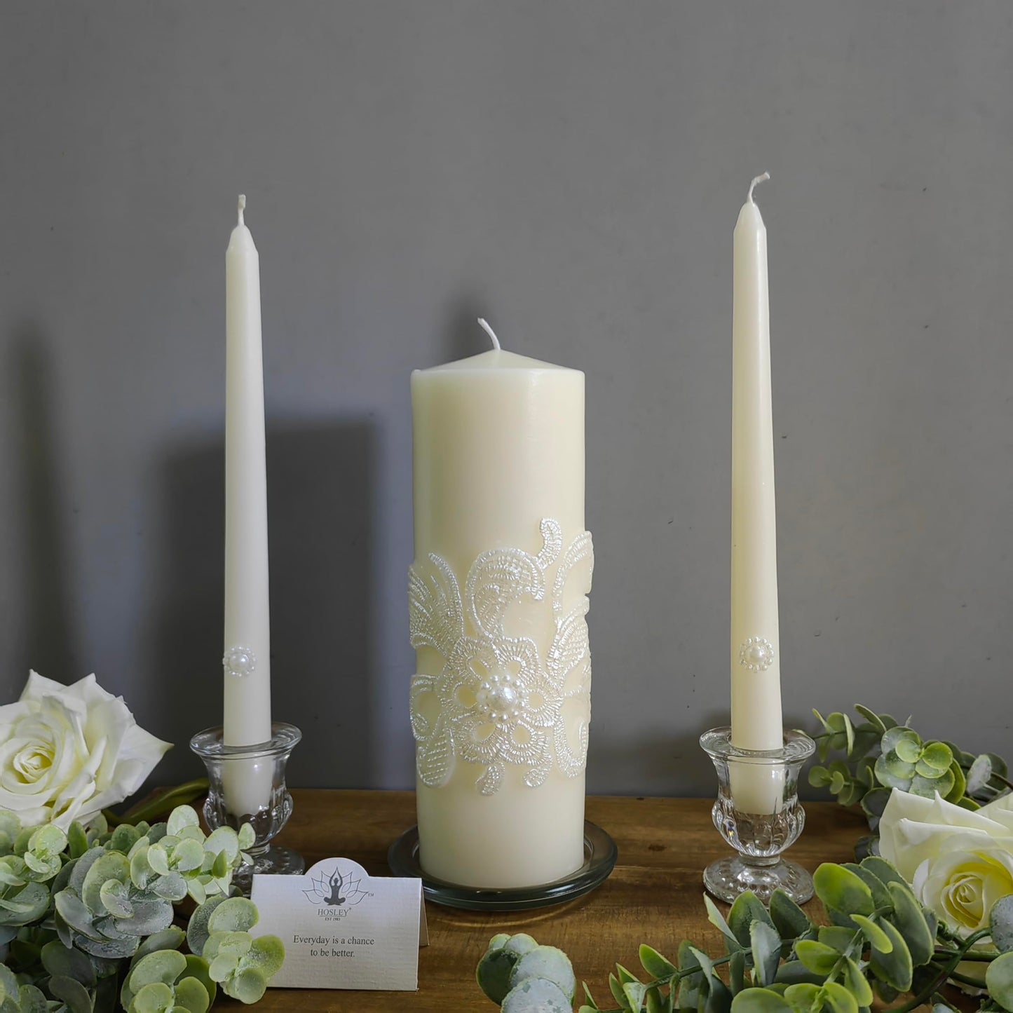 Hosley 11.5-Inch Wedding Unity Candle Set – Cream Pillar & 2 Taper Candles for Ceremony, Special Events, Emergency Kit, Reiki Spa Meditation
