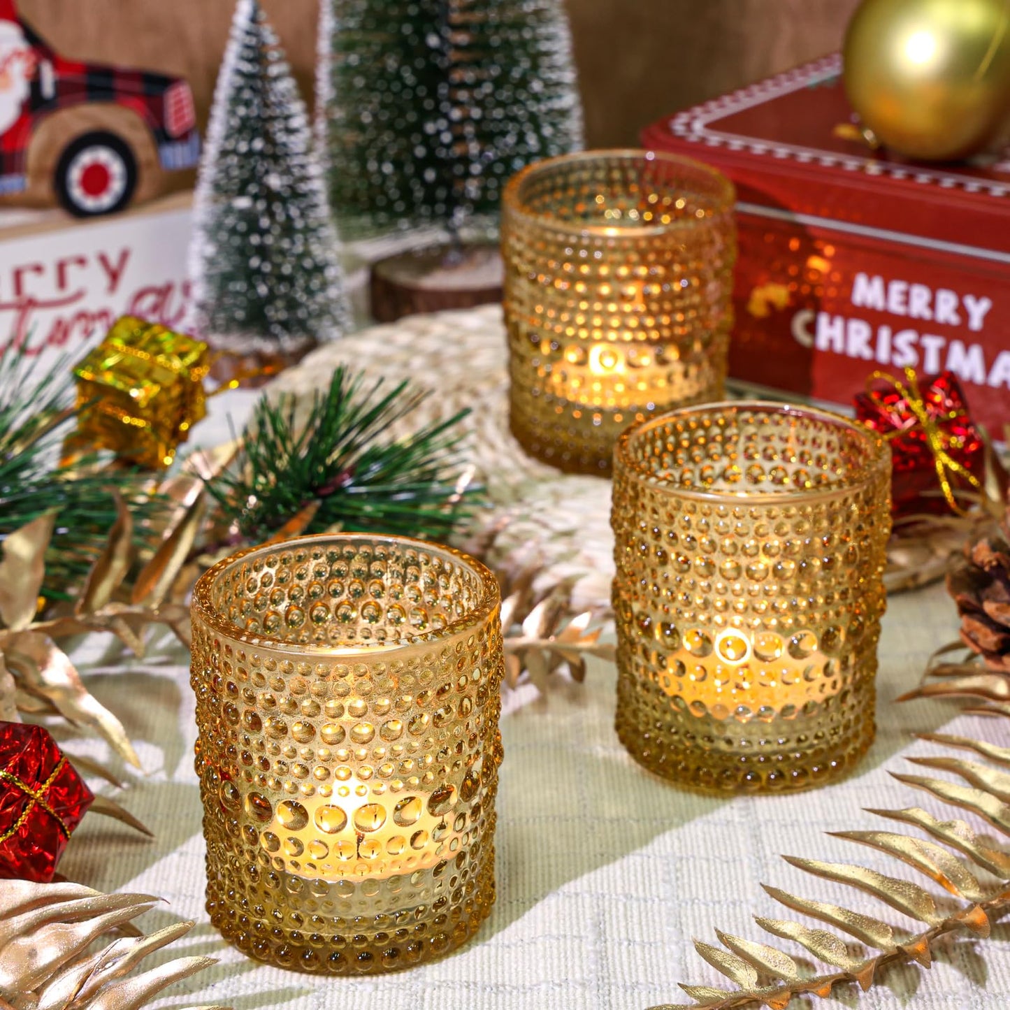 SUPMIND 24 Pcs Votive Candle Holders, Glass Holders Bulk for Table Centerpiece, Tea Lights Candle Holders for Wedding Shower, Party and Home Decor Golden