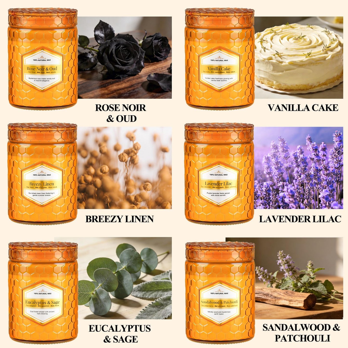 6 Pack Natural Soy Wax Jar Candles for Home, Scented Aromatherapy Gift Set for Women, 33 oz 240 Hour Long Lasting Candles Gifts for Mothers Day Birthday Women Valentine's Day
