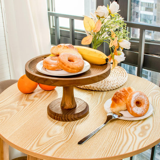 Rustic Round Wood Cake Stands, Brown Cupcake Pedestal Stand 9 Inch Dessert Display Riser Footed Wooden Cake Holder Tray Vintage Decorative Plate for Wedding Birthday Party Home Table Decor