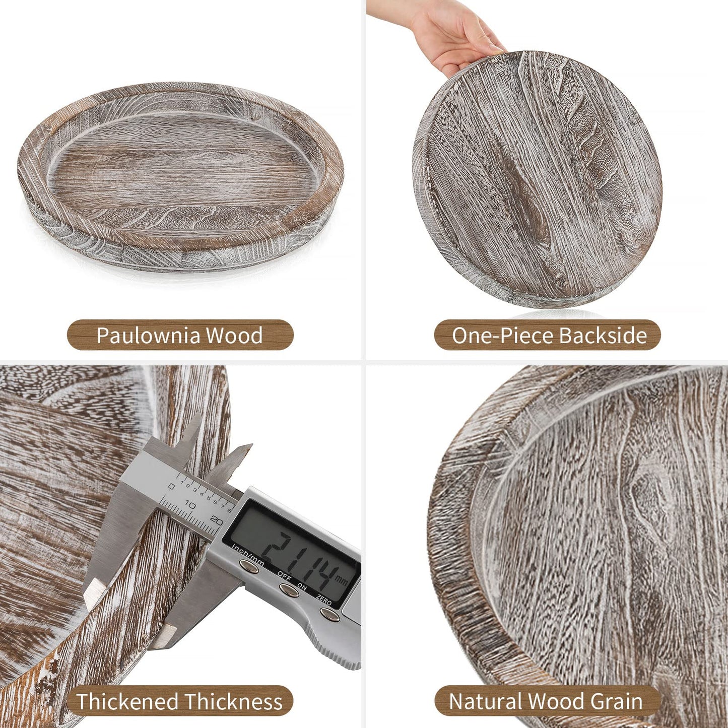 Hanobe Candle Plate Holder Tray: Round Wood Decorative Candle Plate - Rustic Farmhouse CoffeeTable Decor - Tealight Pillar Trays for Home Decor (Whitewash)