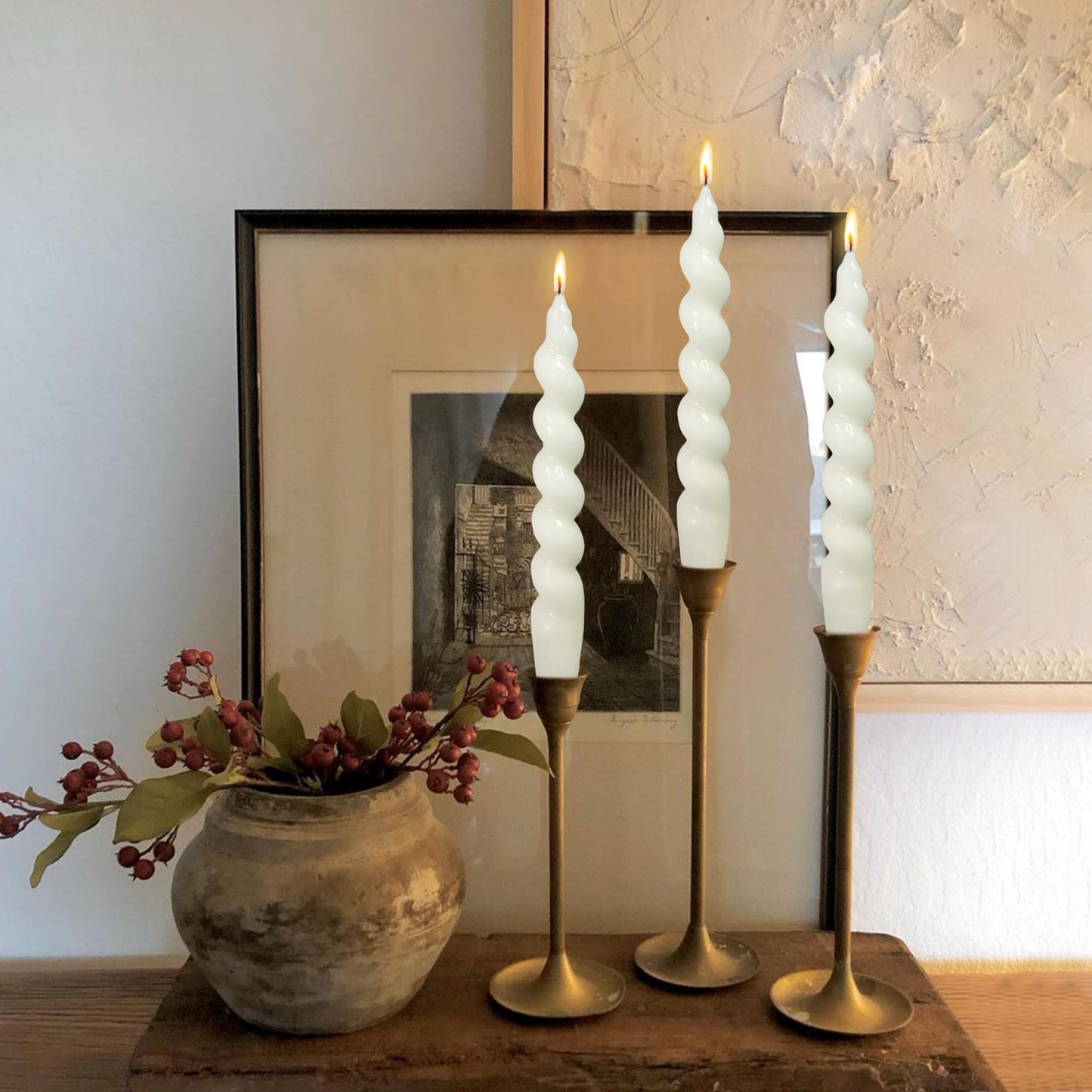 4 Pcs Spiral Taper Candle Milk White and Green Unscented Twisted Candlesticks Smokeless Candle Stick for Wedding Dinner Decor Creative Gifts