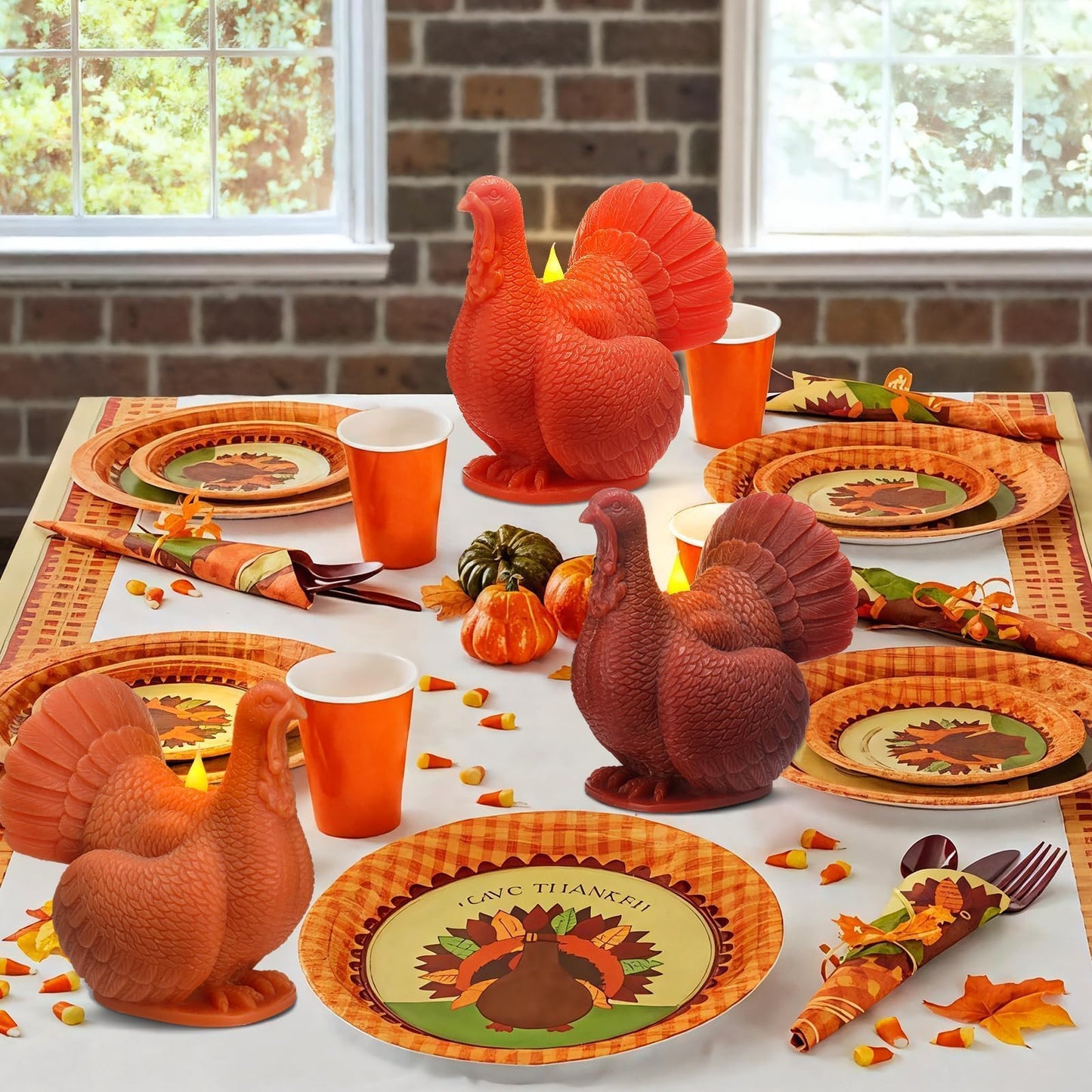 LCZLUMIPRO Set of 3 Autumn Harvest Flameless Candles - Real Wax Turkey Shaped LED Candles with Remote Timer, Battery Operated for Fall Thanksgiving Table & Winter Home Decor