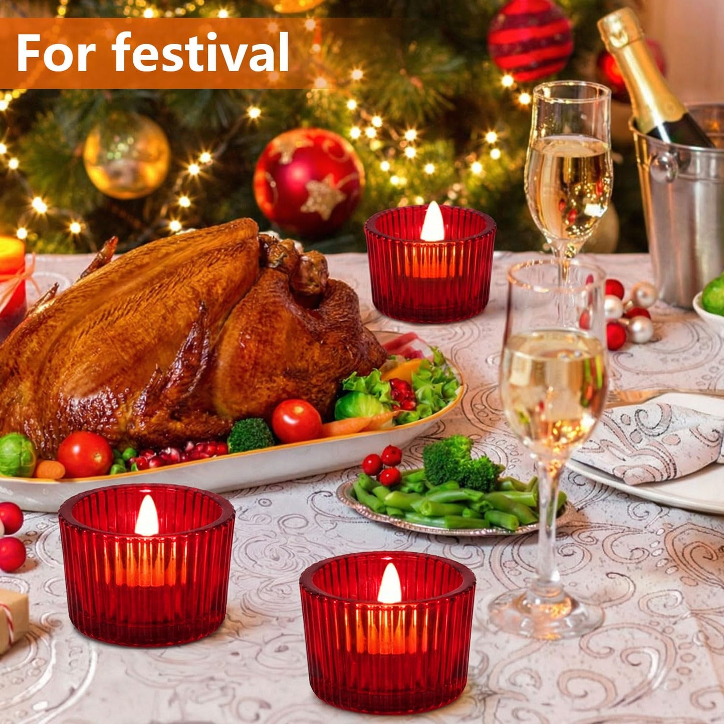 JOYIT Red Votive Candle Holders Bulk Set of 4, Tealight Candle Holder for Wedding Table Centerpiece, Glass Small Candle Holders for Birthday Party, Valentine's Day, Home Decor (2''X 1.4'')
