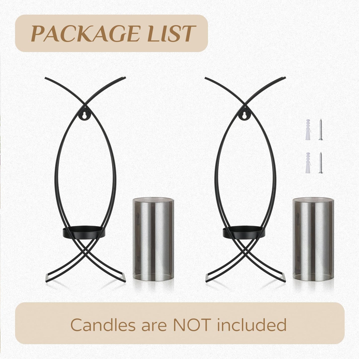 Walasis Black Candle Sconces Decorative Wall Art Set of 2 - Hurricane Candle Wall Sconce Decor Iron Two Modern Wall Candle Holders for Indoor Fireplace Kitchen Dining Room