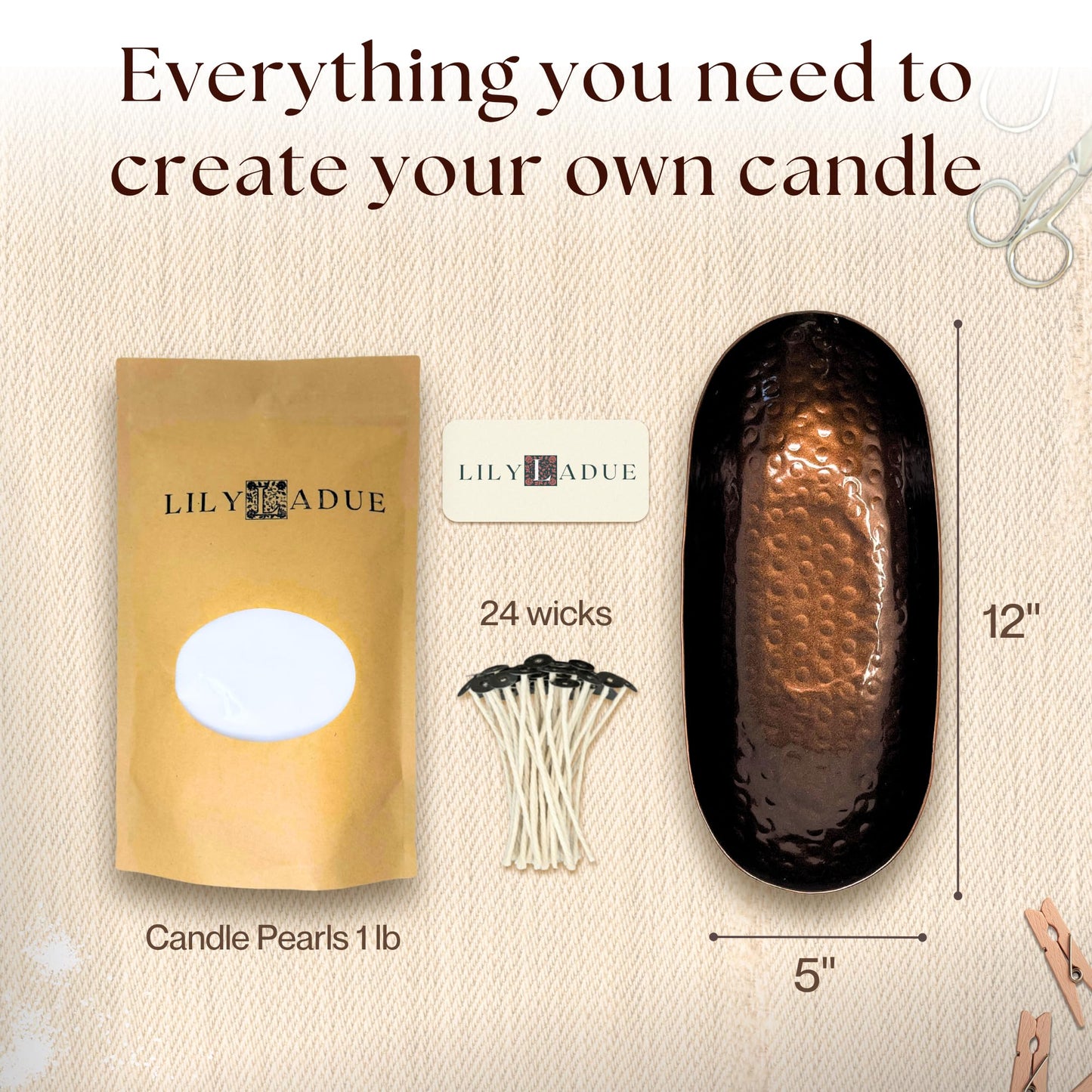 LILY LADUE Sand Candle Kit - 1Lb/16Oz Pearled Candles Sand and Wicks (24) with Bronze Holder, Unscented Aroma Beads, Reusable Pearled Candle Wax for DIY Home Kit, Powder Beads Refill Available