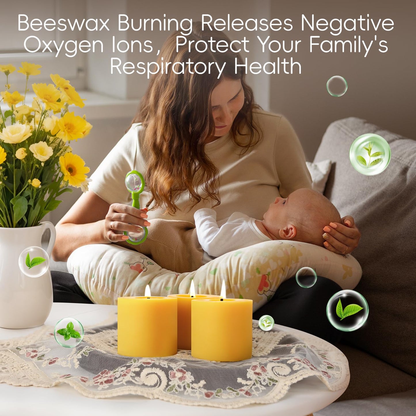 2x2 in Beeswax Pillar Candle- 6pcs, 120-Hour Burn Time Beeswax Candles, Natural Honey Scent, Bees Wax Candles for Meditation, No Odor, Burning Releases Negative Ions to Purify the Air