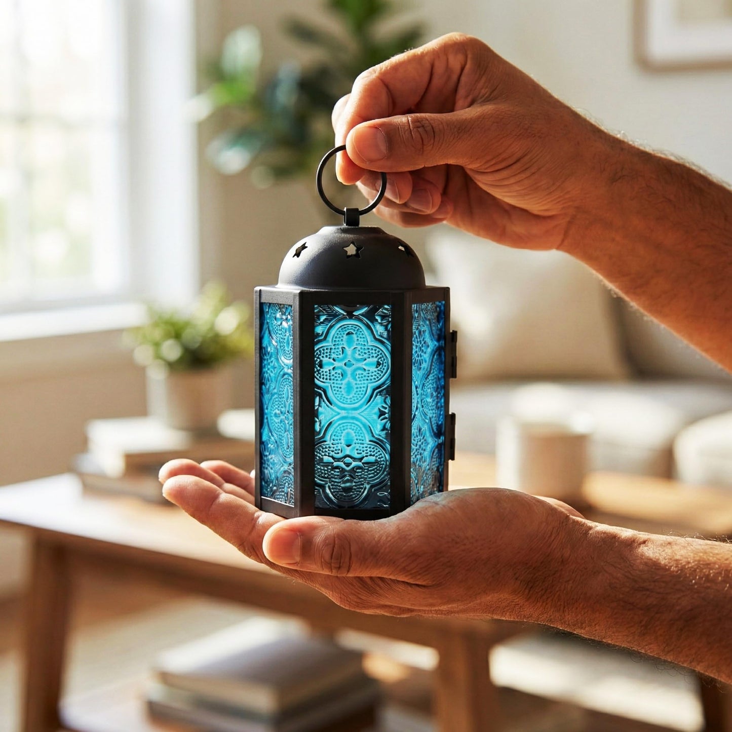 Vela Lanterns Tea Light Candle Holders, Votive Holders, Mini Moroccan Lamps, Decorative Metal Hanging Candle Lantern, Table Centerpieces, Small Indoor Shelf Decor, Turkish Ramadan Decor, 16pc, Blue