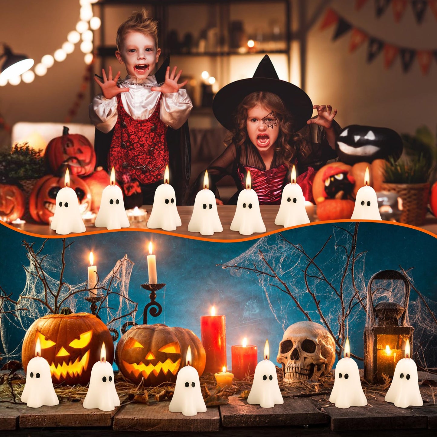 EBaokuup 10 PCS 2.3'' X 1.6'' Halloween Ghost Candles, White Classic Decor Candle for Home and Table Decorations