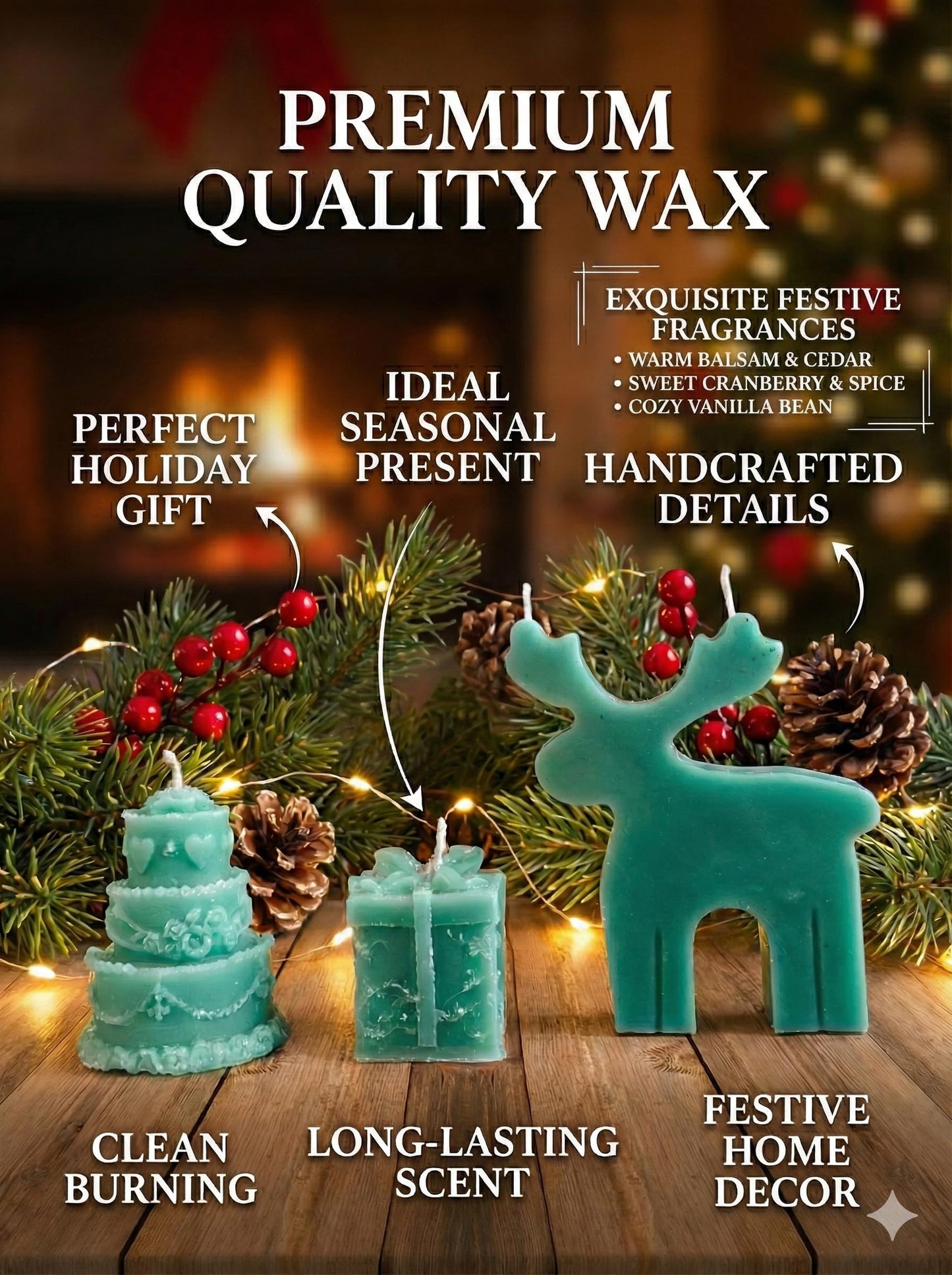 Hecate Magic Mall Christmas Candle Gift Set – 9 Highly Scented Festive Candles Including Santa, Trees, Deer, Cake & Ribbed Pillars | Luxury Holiday Gift Box with Surprise Santa Design (Pack of 1)
