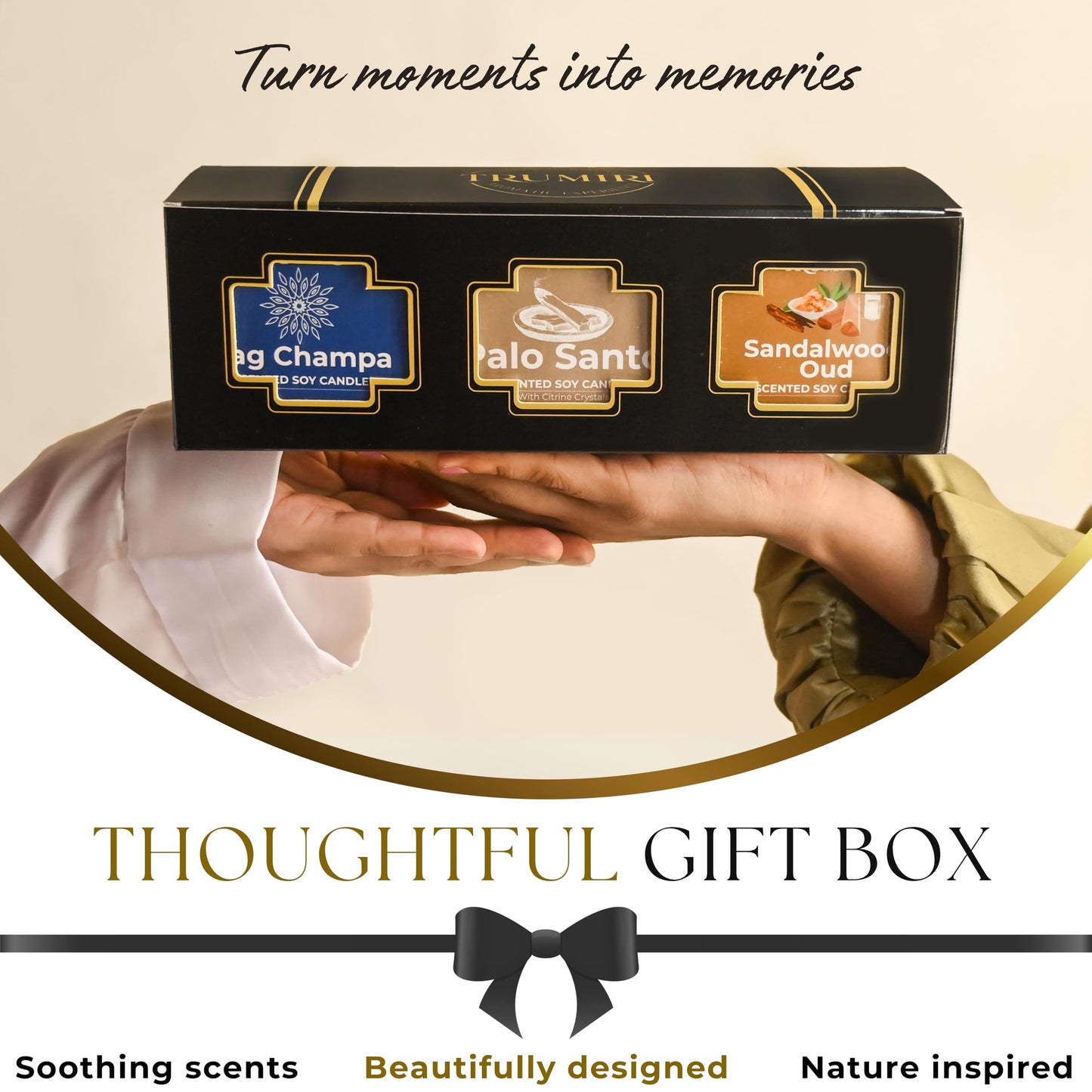 Palo Santo, Nag Champa, Sandalwood Oud - Soy Candles Non Toxic - Highly Scented Long Lasting with Essential Oils - Variety Pack of 3 x 5oz - for Home Aromatherapy Meditation Gift Travel