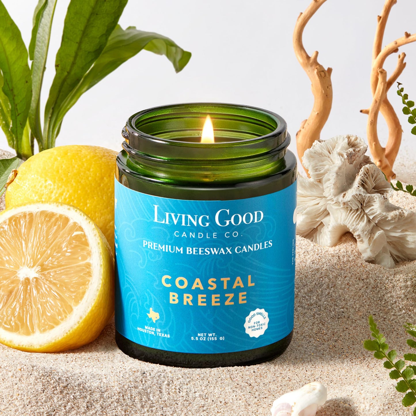 Coastal Breeze – Yuzu & Sea Salt Beeswax Candle, Non Toxic Scented Candle, Clean Burning Ocean & Beach Candle, Fresh Airy Summer Candle for Home, Gift for Women & Men - 5.5 OZ