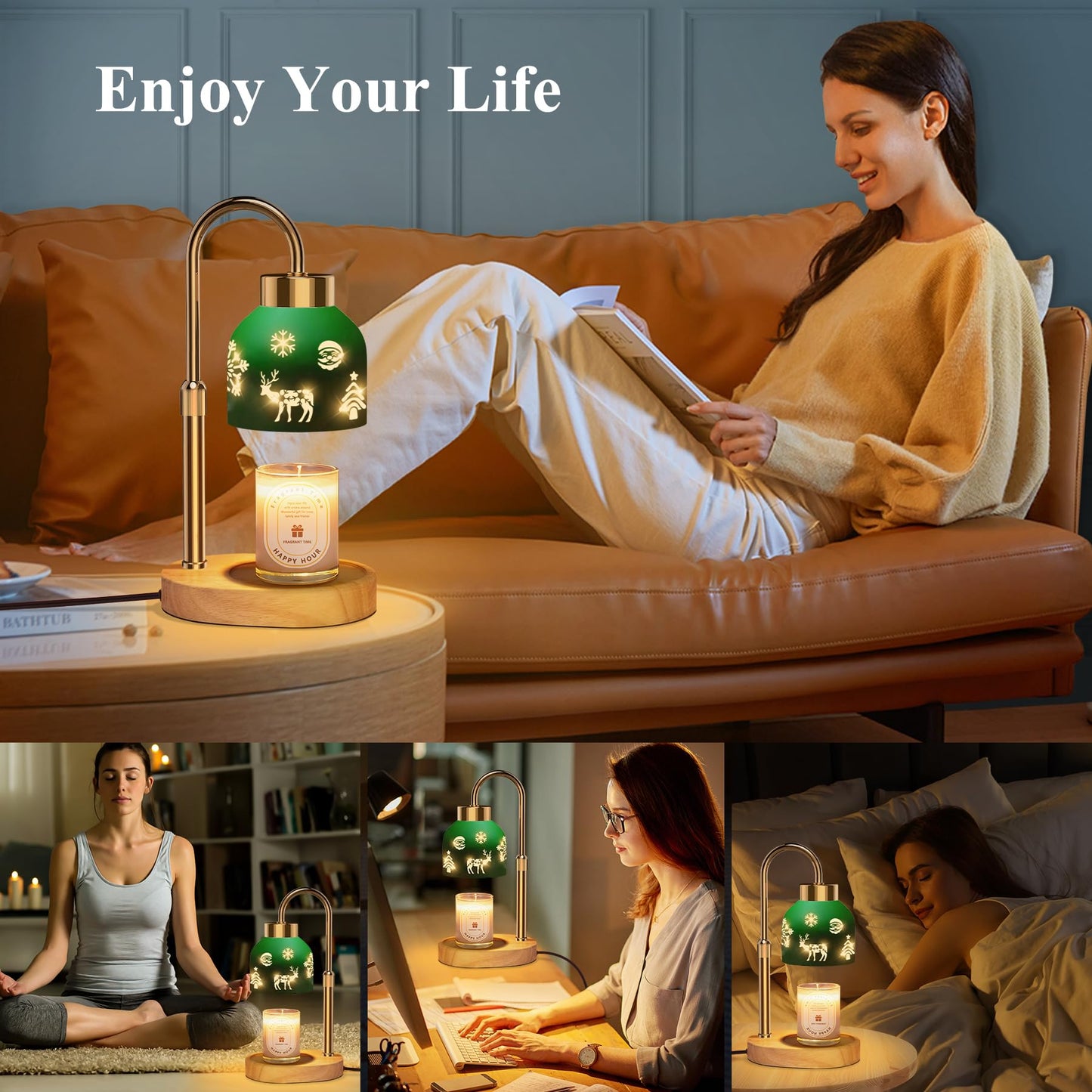 Lukasa, Christmas Candle Warmer Lamp, with Timer and Dimmer, Adjustable Height Candle Lamp, Wax Melt Warmer for Scented Jar Candles, for Women Mom Girls Teens Adults
