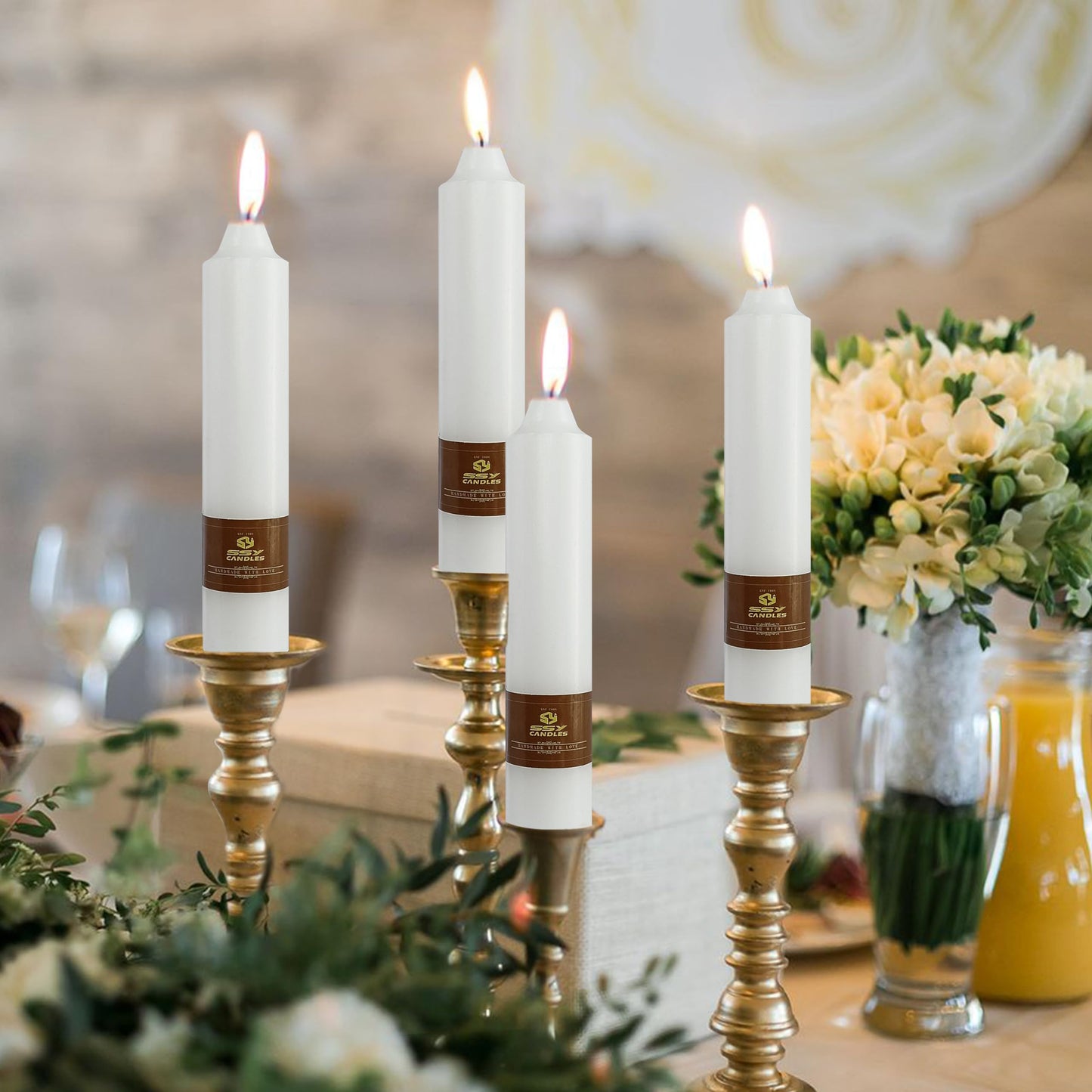 White Short Taper Candles Set of 4, 7 Inch Handmade Tapered Candles, Long Burning Taper Candles, Unscented Candle Stick for Wedding Home Decor Dinner Gift