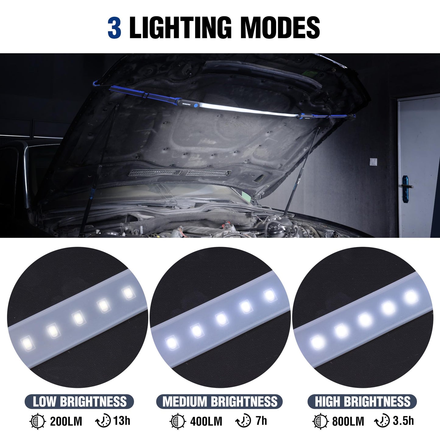 WORKPRO Rechargeable Underhood Work Light Bar, 25in LED, 3 Lighting Modes, Magnetic, for Car Repairing and Garage Use