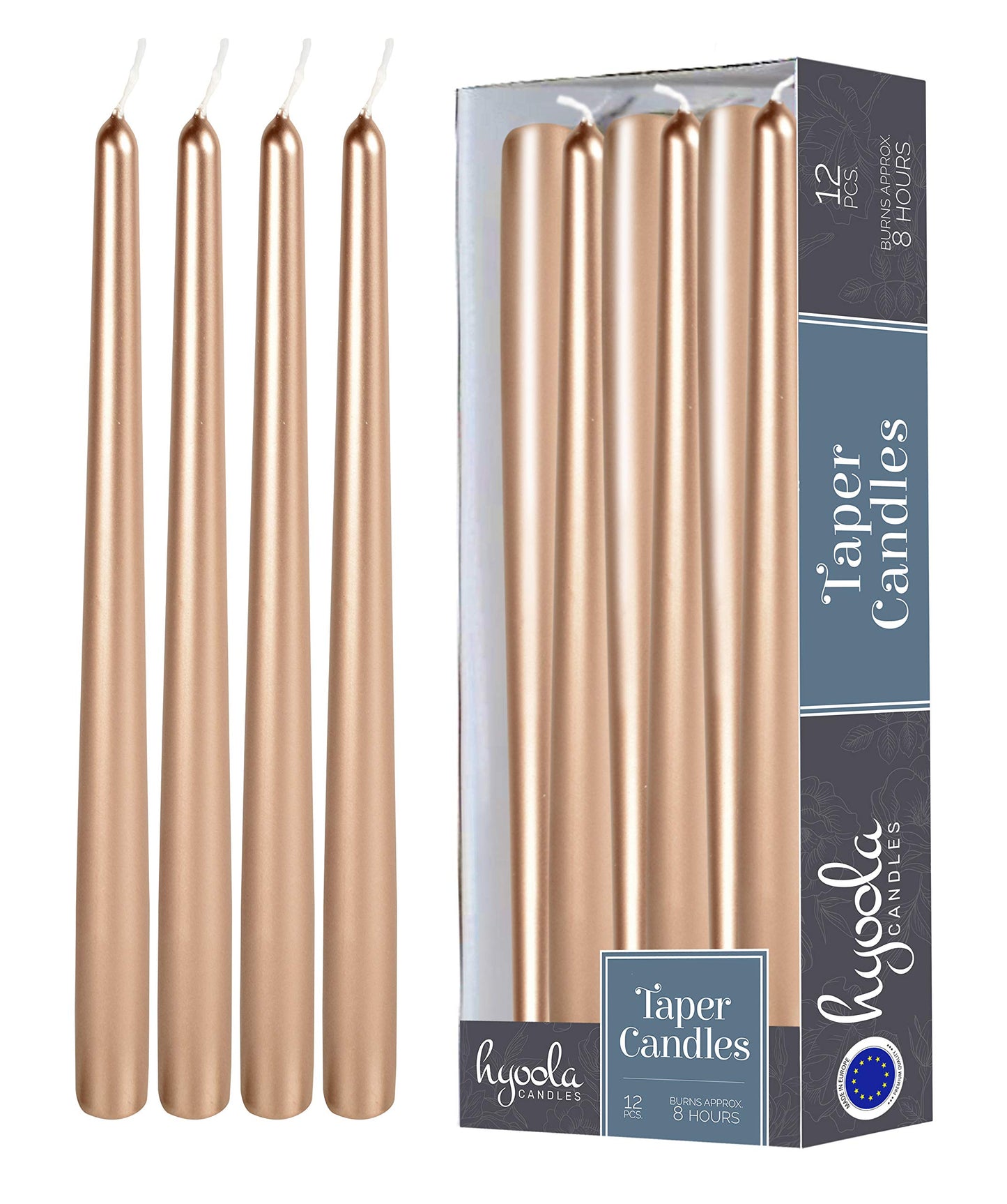Hyoola 12 Pack Tall Metallic Taper Candles - 10 Inch Copper Metallic, Dripless, Unscented Dinner Candle - Paraffin Wax with Cotton Wicks