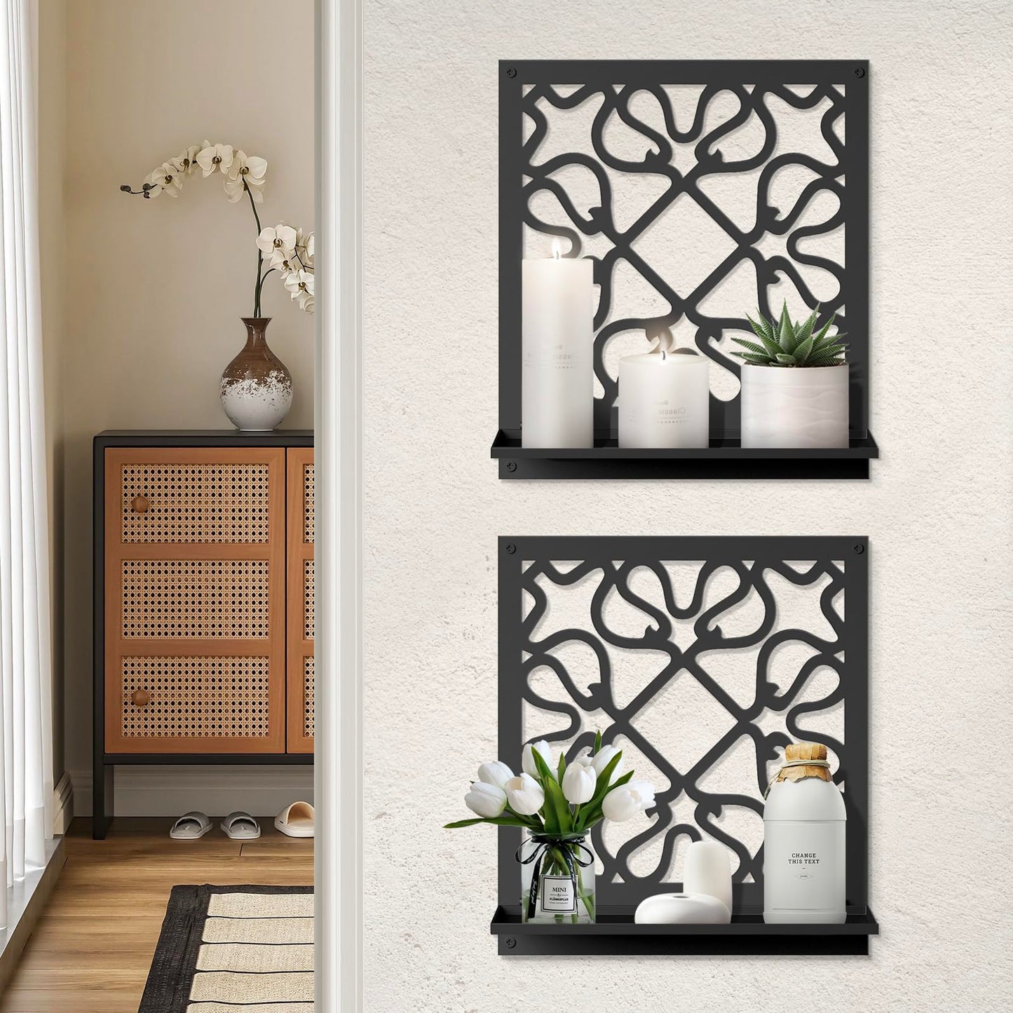 Candle Wall Sconce, Retro Wall Decor, Black Minimalism Wall Art for Living Room Bedroom Bathroom (2 Pack 11.8 x 13 in)